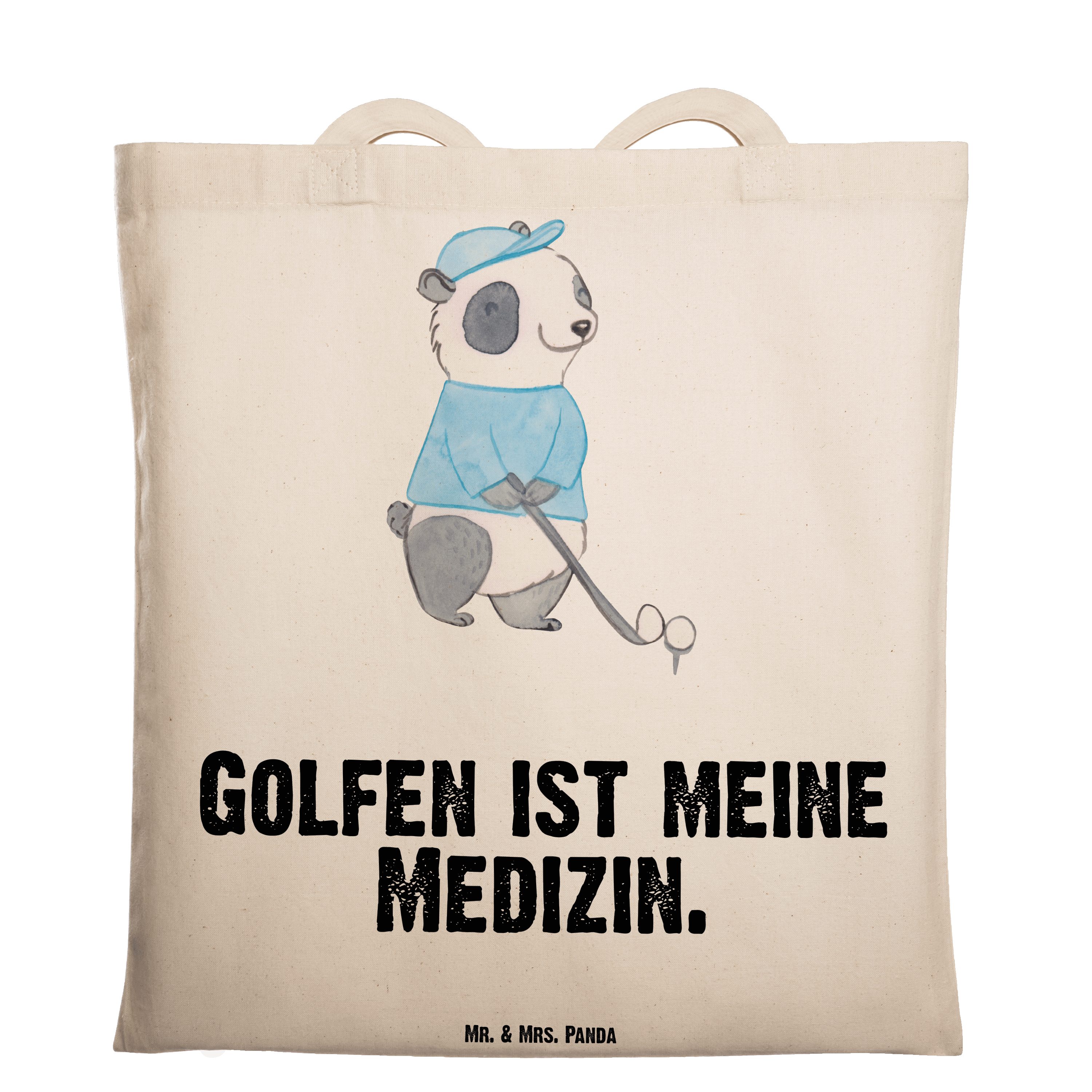 Mr. & Mrs. Panda Tragetasche Panda Golfen Medizin - Transparent - Geschenk, Einkaufstasche, Golf s (1-tlg)