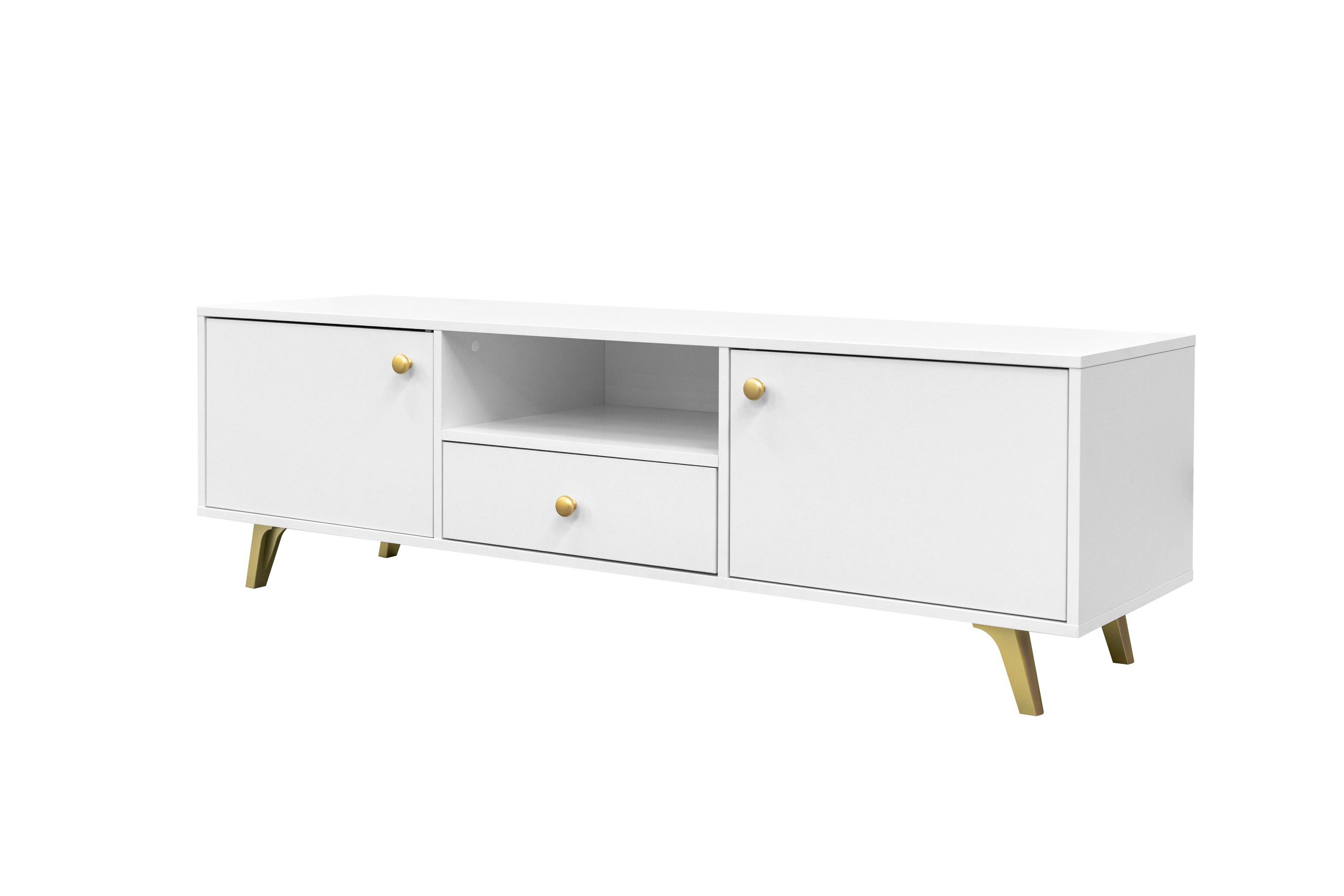 Masseno Lowboard GALIO 160 cm TV-Schrank mit 1 Schubladen und 2 Türen Weiß