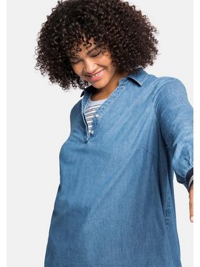 Sheego Tunika Große Größen aus Denim mit Blusenkragen und Kontrastbündchen