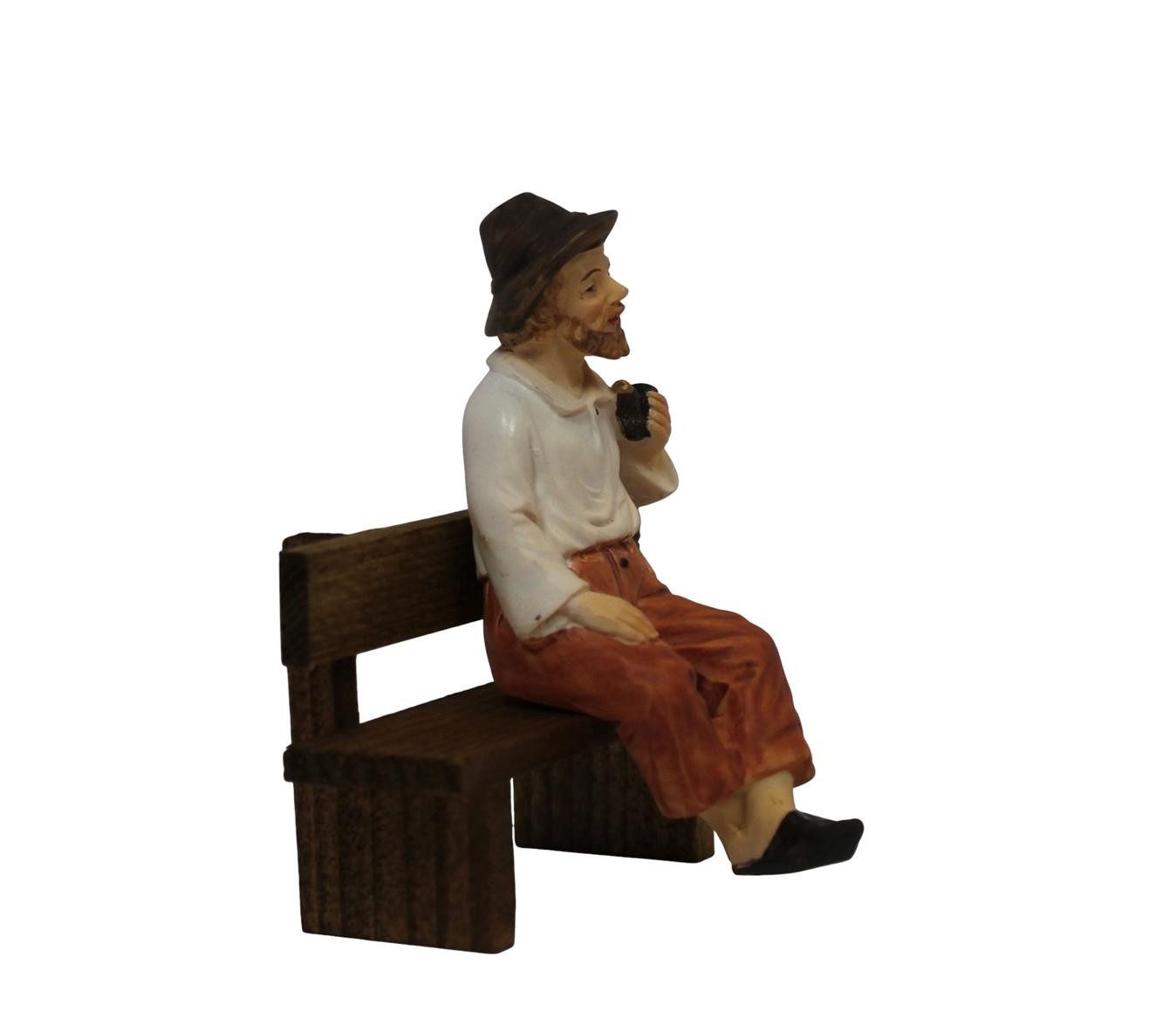ZICOM Krippenfigur Großvater sitzend auf Bank Pfeife Polyresin handbemalt 9 cm (Set, 2-teilig)