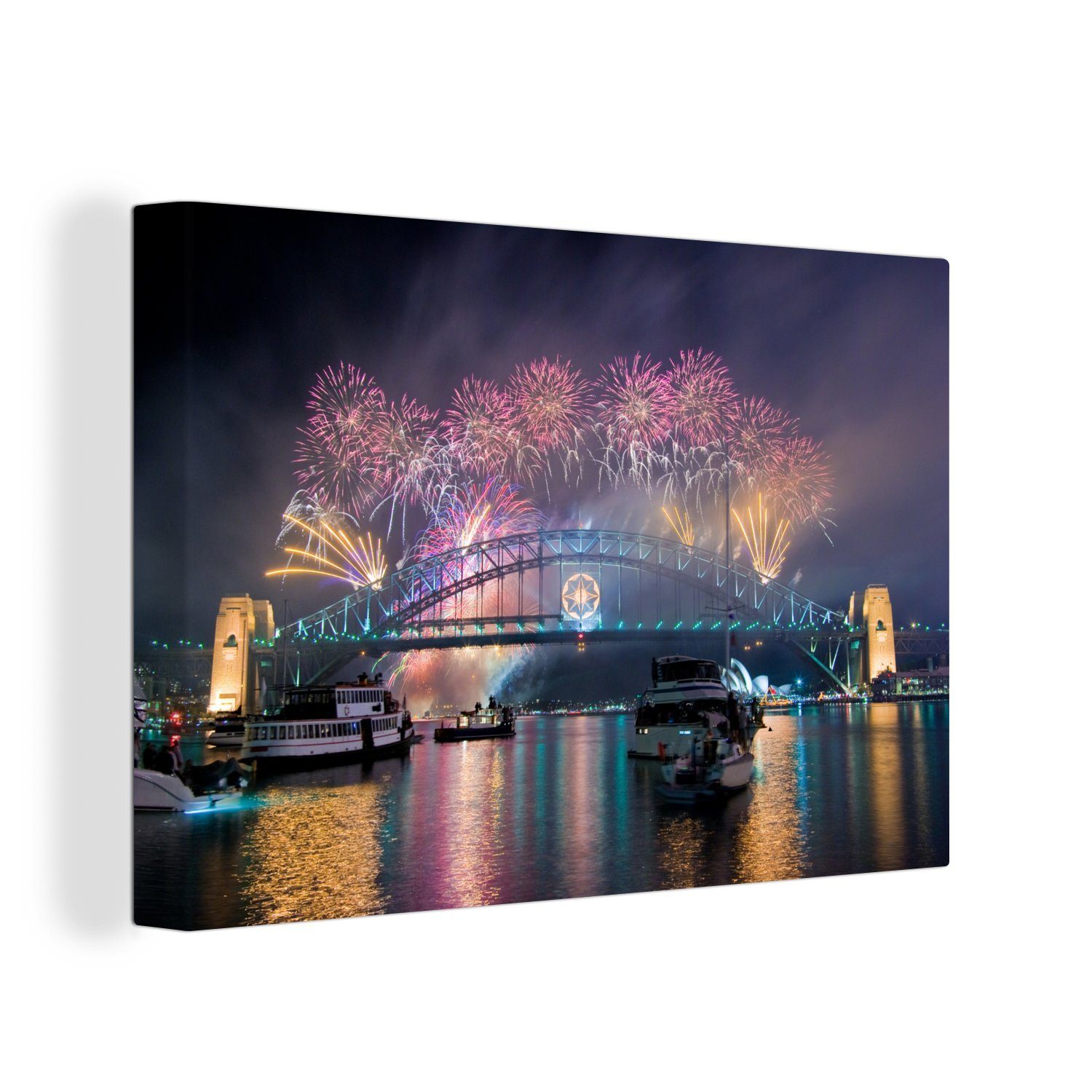 OneMillionCanvasses® Leinwandbild Feuerwerk über der australischen Stadt Sydney, (1 St), Wandbild Leinwandbilder, Aufhängefertig, Wanddeko, 30x20 cm