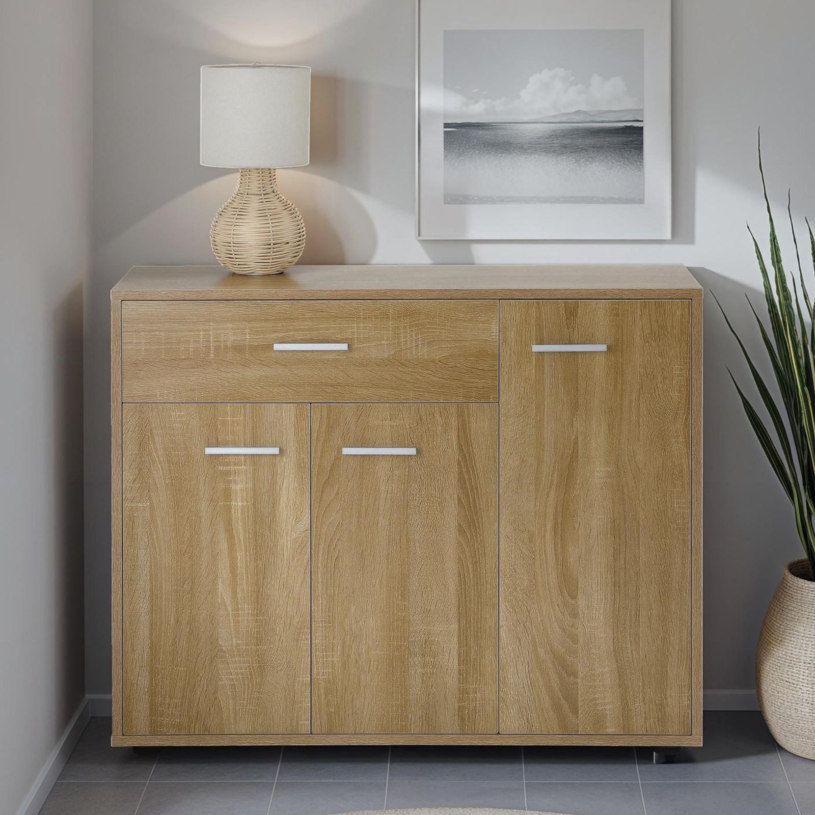 CARO-Möbel Kommode ESTELLE, Sideboard ESTELLE Mehrzweckschrank, 3 Türen und 1 Schublade, 88 cm bre