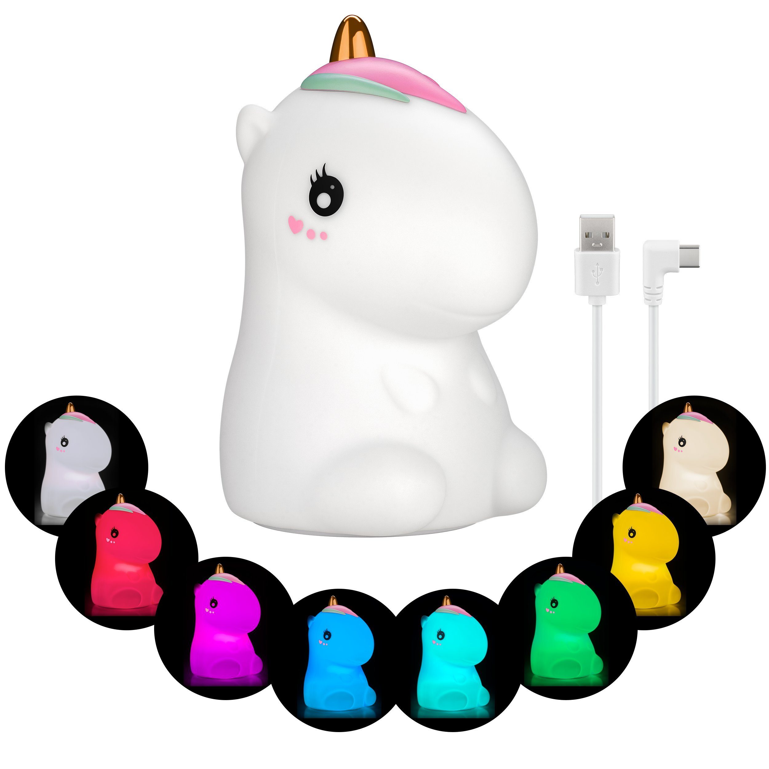 Goobay LED Nachtlicht LED Einschlafhilfe mit Farbwechsel für Babys, LED fest integriert, Warmweiß, Farbwechsler, Li-Ion-Akku / 3 Leuchtmodi / Touch-Sensor / Weiches Silikon