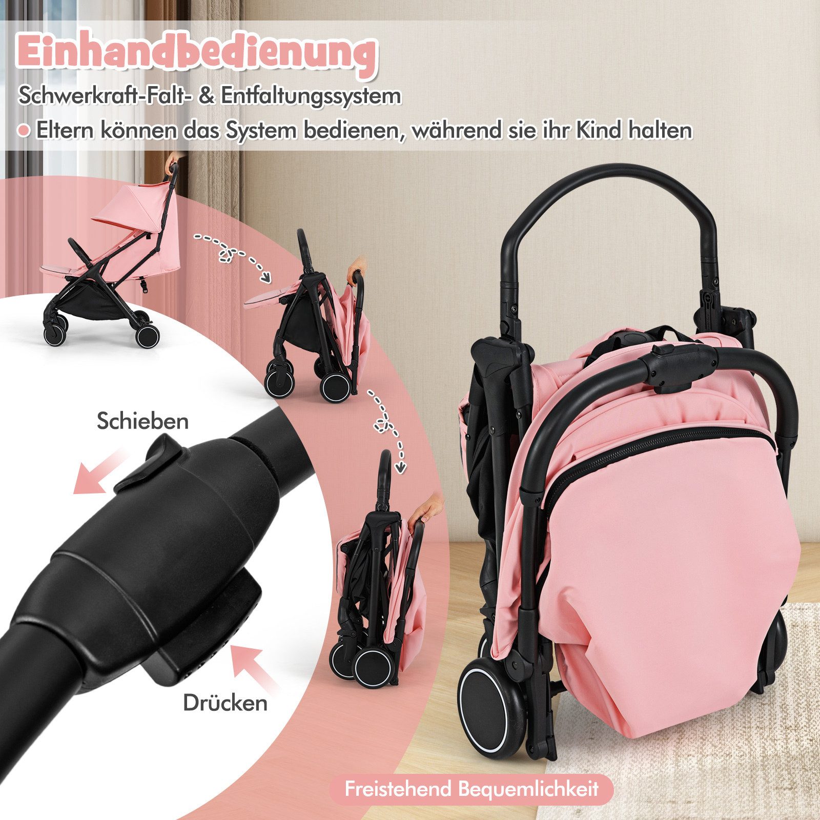 Thumbnail - COSTWAY Kinder-Buggy, Kinderwagen klappbar, Reisebuggy, mit Liegefunktion