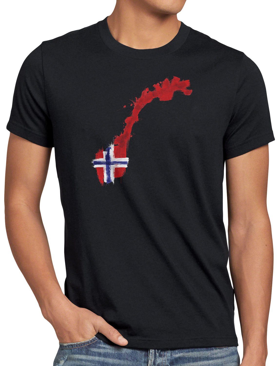 style3 Print-Shirt Herren T-Shirt Flagge Norwegen Fußball Sport Norway WM EM Fahne schwarz