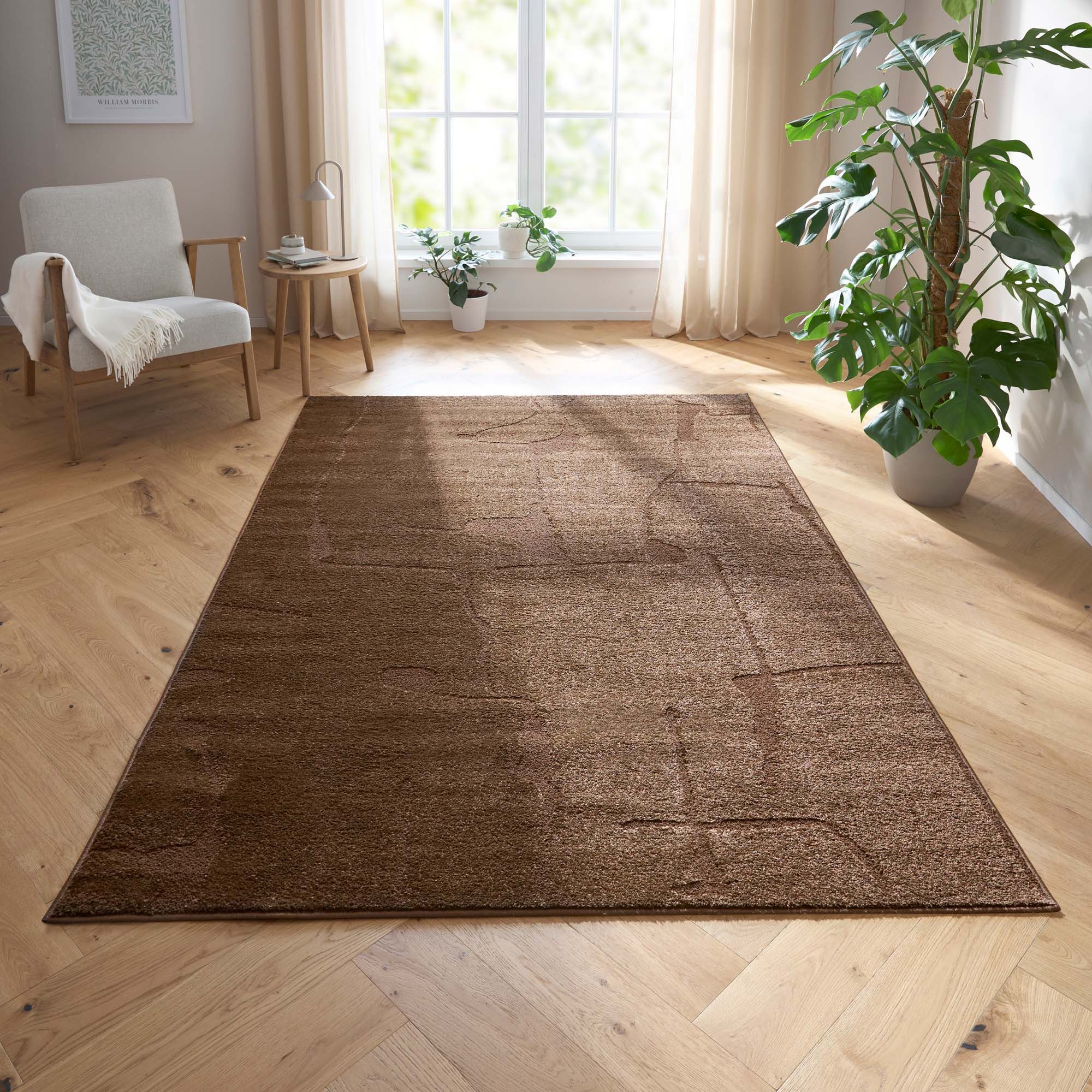 TaraCarpet Teppich Tara Carpet Avalon uni Hoch-Tief-Struktur, rechteckig, Höhe: 13 mm, Wohnzimmer, Schlafzimmer, Esszimmer, Jugendzimmer braun 080x150