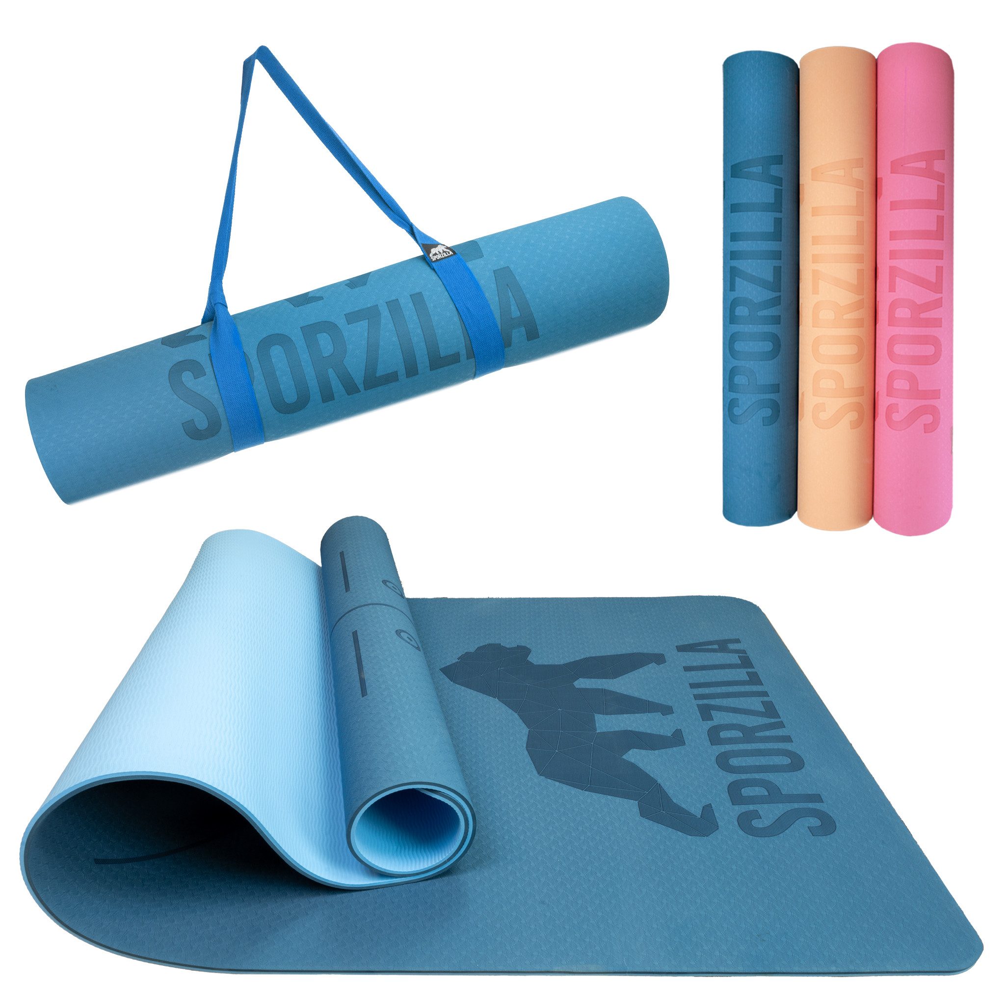 Sporzilla Fitnessmatte XL Yogamatte extra breit 80 cm, rutschfest, mit Hilfslinien, 8 mm dick