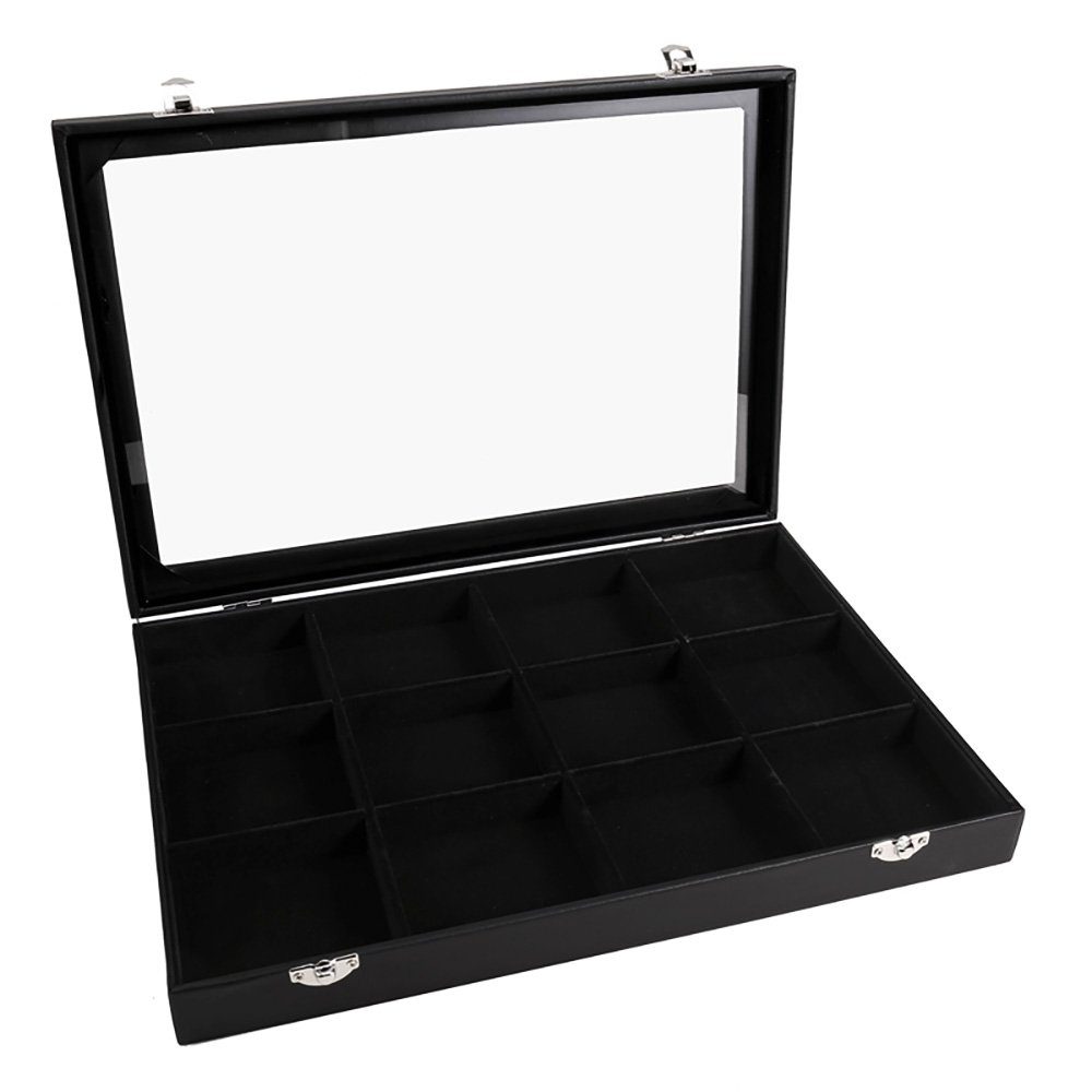 Sinoba Schmuckkasten Schmucklade Schmuckkästchen Schmuckbox für Ringe Ketten Ohrringe, Holz-Korpus, Velours-Bezug, mit Echtglas-Deckel