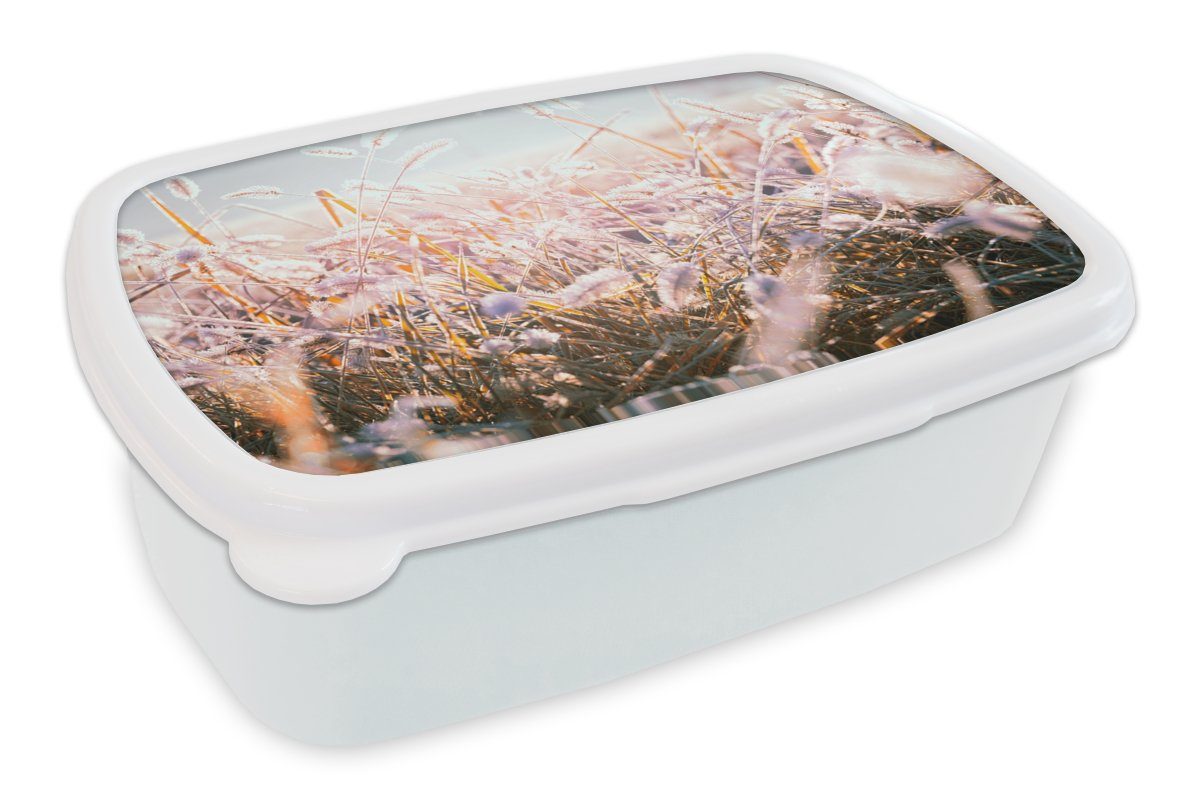 MuchoWow Lunchbox Kinder Kunststoff, Sonne Winter - - und Gras - und für Brotbox Mädchen Brotdose, Schnee, für Erwachsene, Jungs weiß (2-tlg)