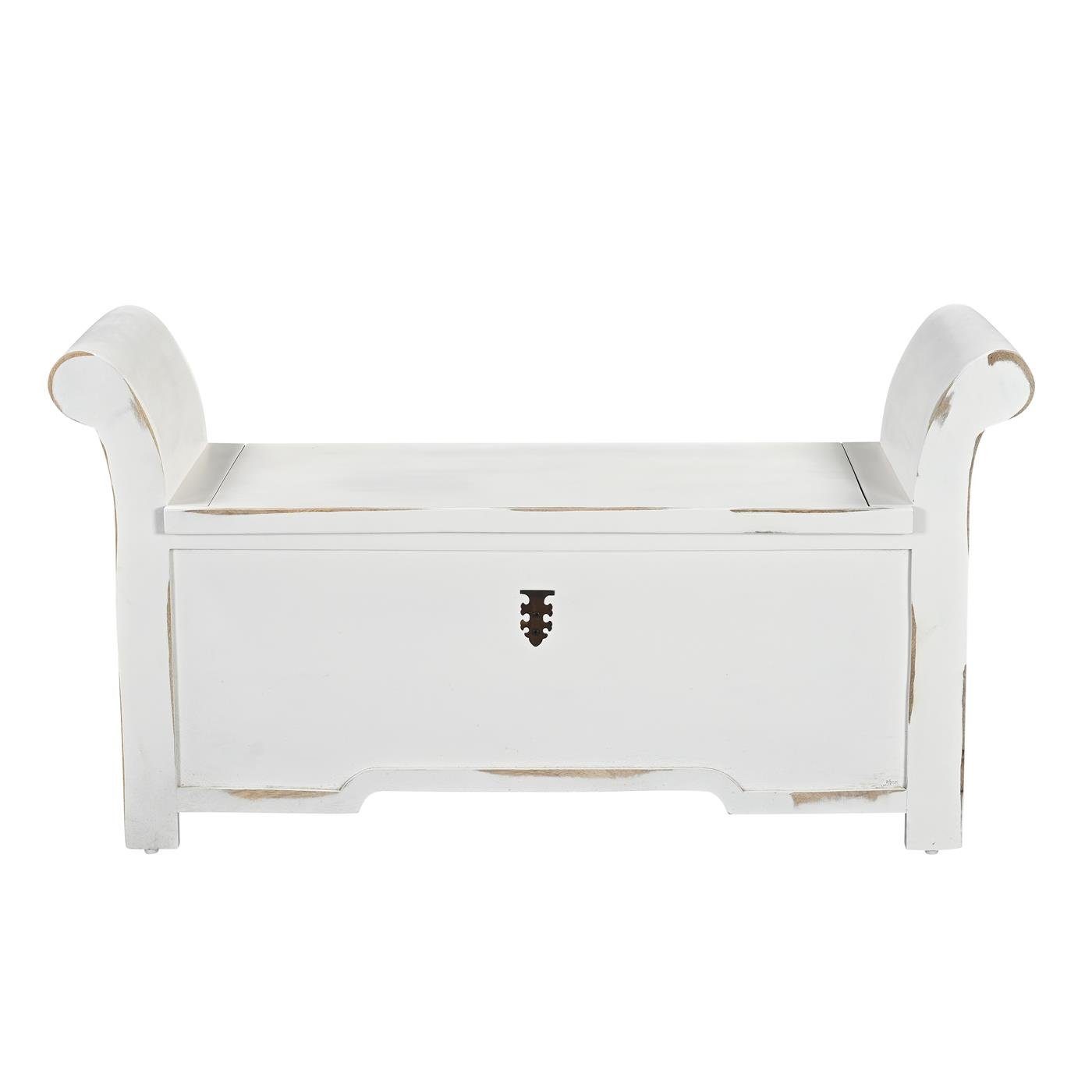 baario Sitztruhe Truhenbank ADNA weiss, Sitztruhe Holz Stauraum massiv Mangoholz