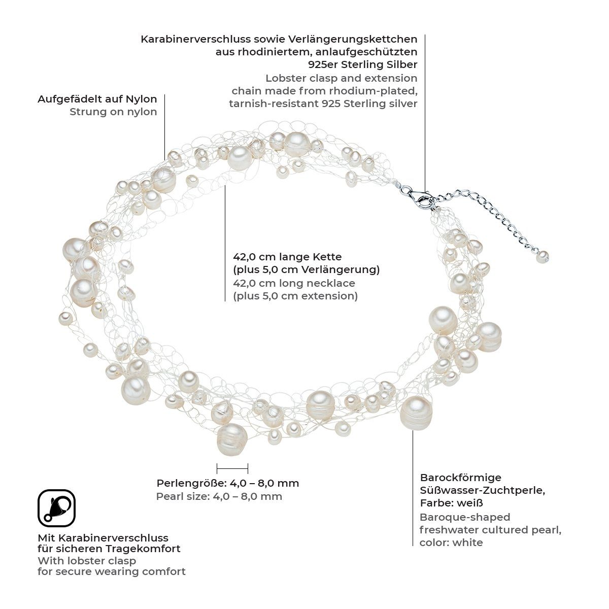 Valero Pearls Perlenkette silber, aus Süßwasser-Zuchtperlen günstig online kaufen