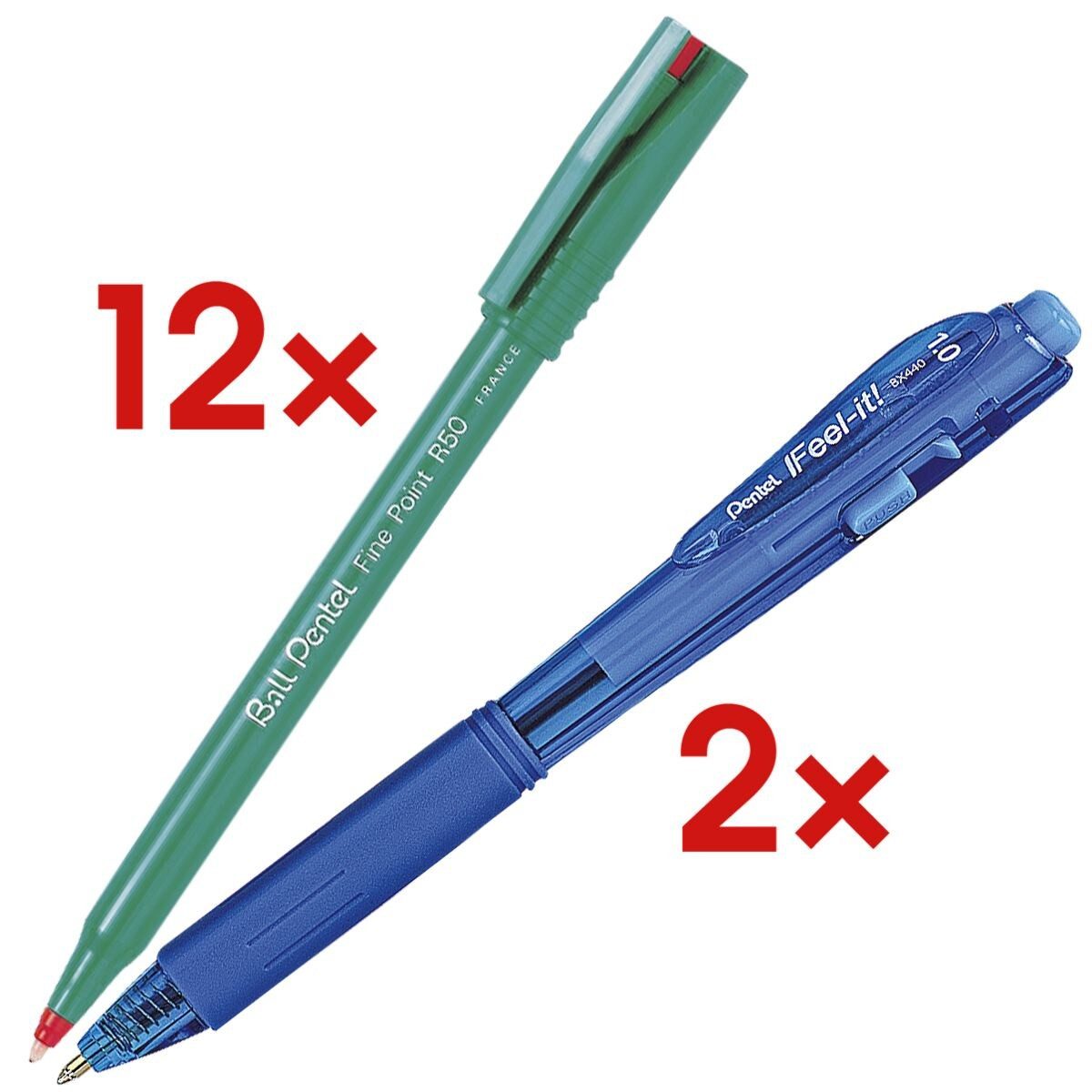 PENTEL Tintenroller Ball Fine Point R50, 12er Set inkl. 2 Kugelschreiber