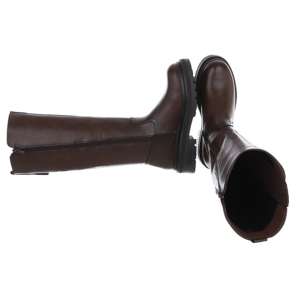 Ital-Design Hochschaftstiefel mit robustem Design für Damen Plateaustiefel (90417933) Blockabsatz Stiefel in Braun