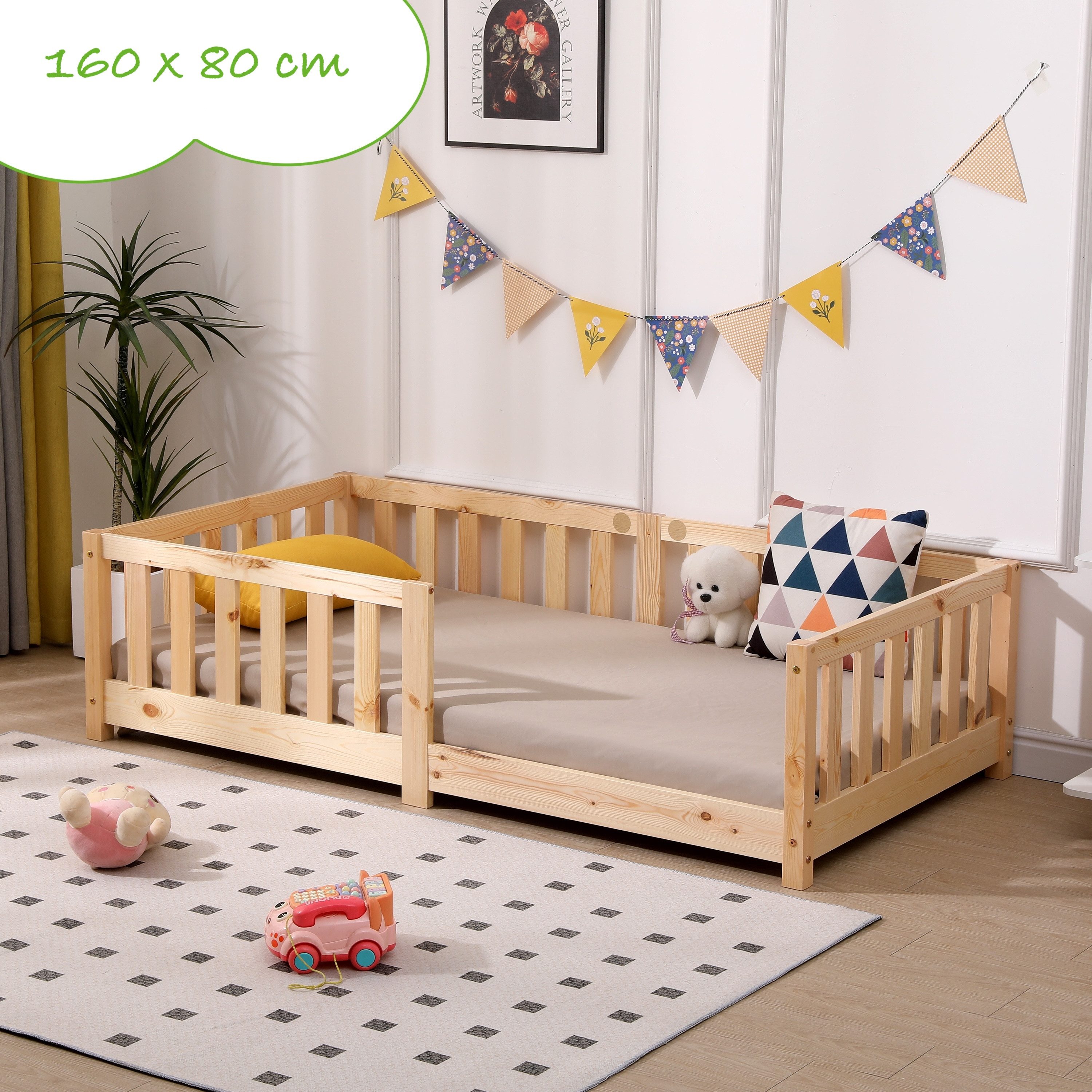 ecoMI Kinderbett mit Rausfallschutz inkl. Lattenrost, 90x200 & 80x160, Weiß günstig online kaufen
