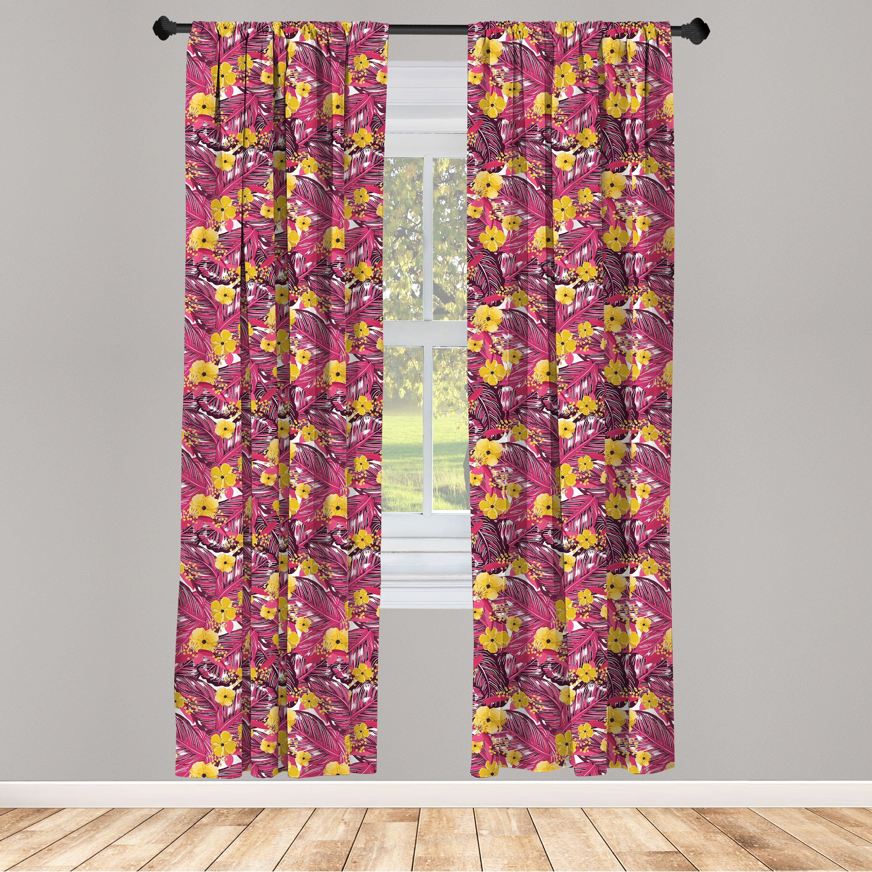 Gardine Vorhang für Wohnzimmer Schlafzimmer Dekor, Abakuhaus, Microfaser, Hibiskus Sommer-Dschungel-Blüten