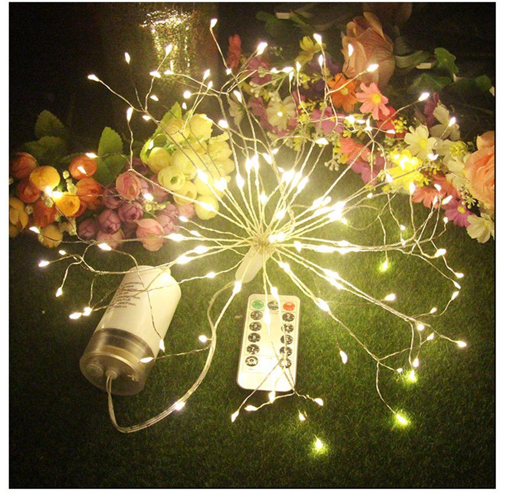 Sunicol LED-Lichterkette Innen Starburst Fernbedienung,Timer Außen Modi Beleuchtun, Batteriebetrieben, Wasserdicht, Garten 8 Feuerwerk, für Deko mit Weihnachten