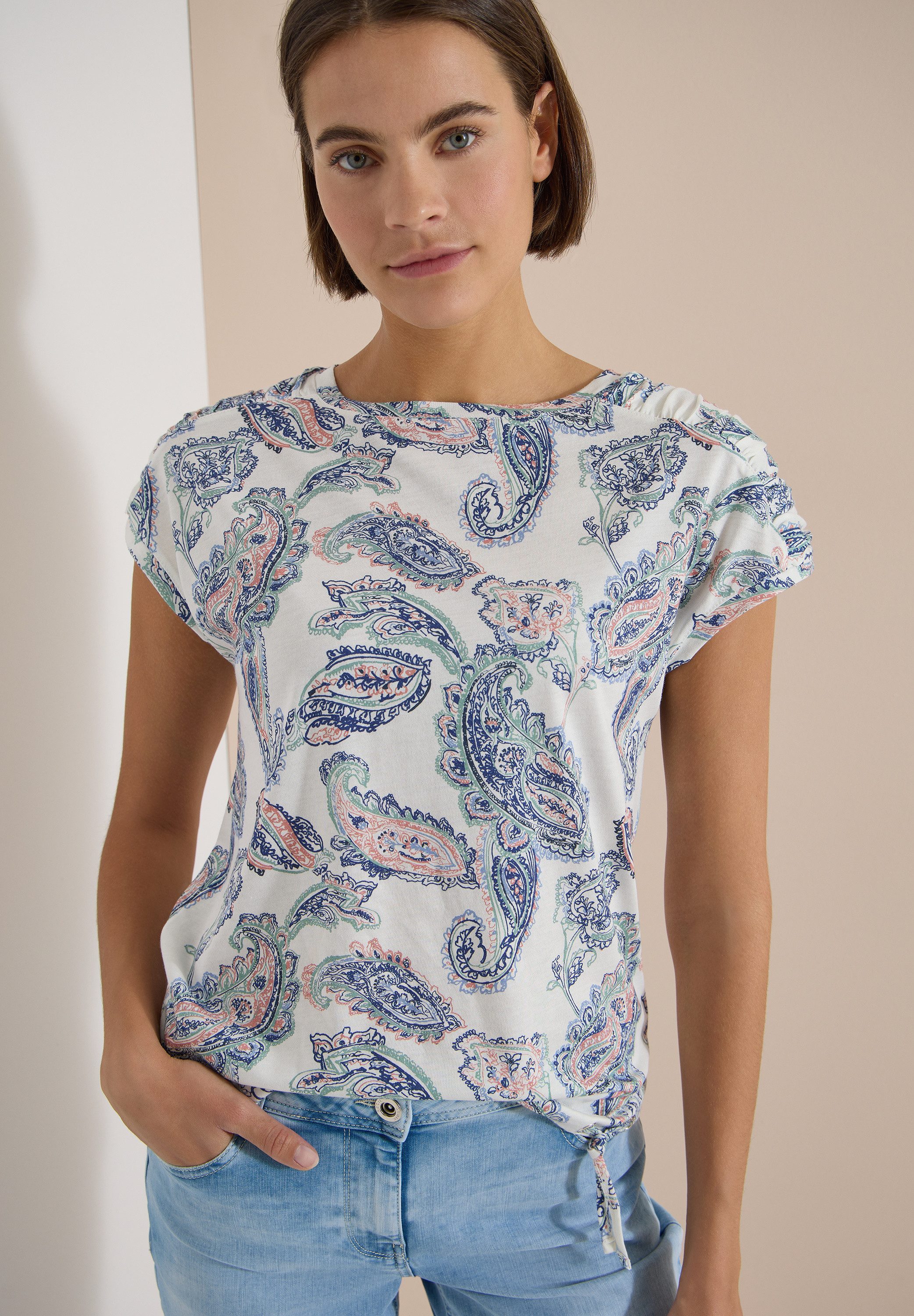 CECIL T-Shirt mit gerafften Ärmeln