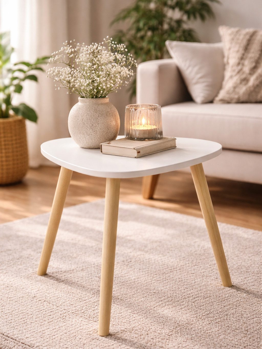 BOLTZE Beistelltisch Visby Nordico Beistelltisch Weiß Natur Holz Dreibein Tisch (1-St)