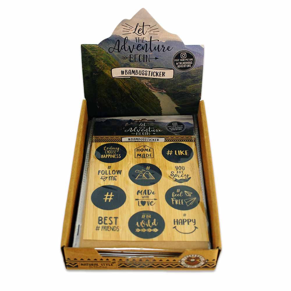 BEMIRO Sticker 192 Stück im Display Bambus Sticker "Let the Adventure begin"