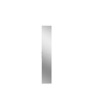 möbelando Garderobenschrank Paterson Eleganter Garderobenschrank, Korpus aus Spanplatte in Weiß, Front aus MDF in Weiß-Hochglanz mit 2 Spiegeltüren, 2 Holztüren und 10 Ablageböden. Breite 66 cm, Höhe 193 cm, Tiefe 34 cm