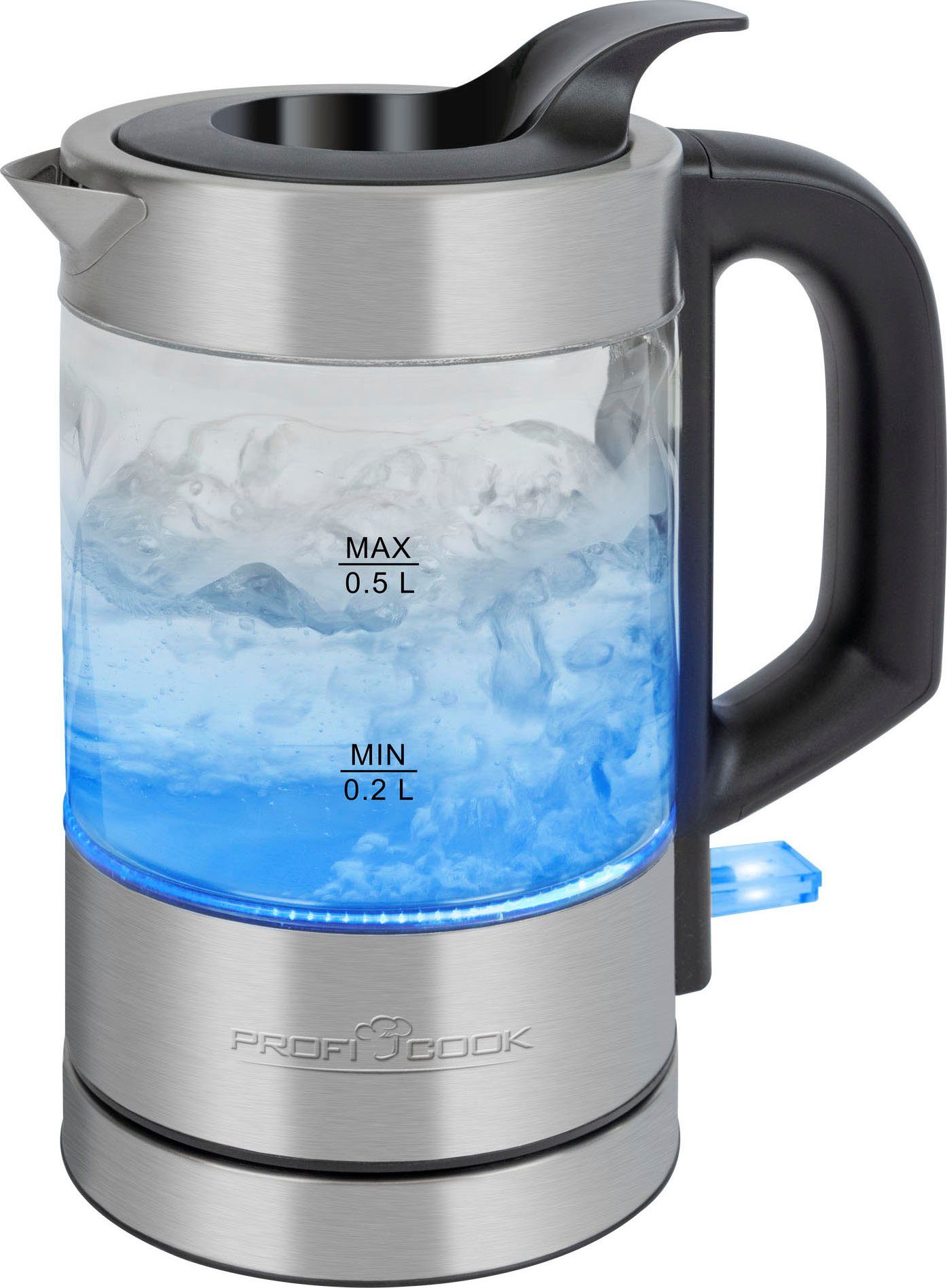 ProfiCook Wasserkocher PC-WKS 1228 G inox, Glas, 360°, 0,5 l, 1100 W