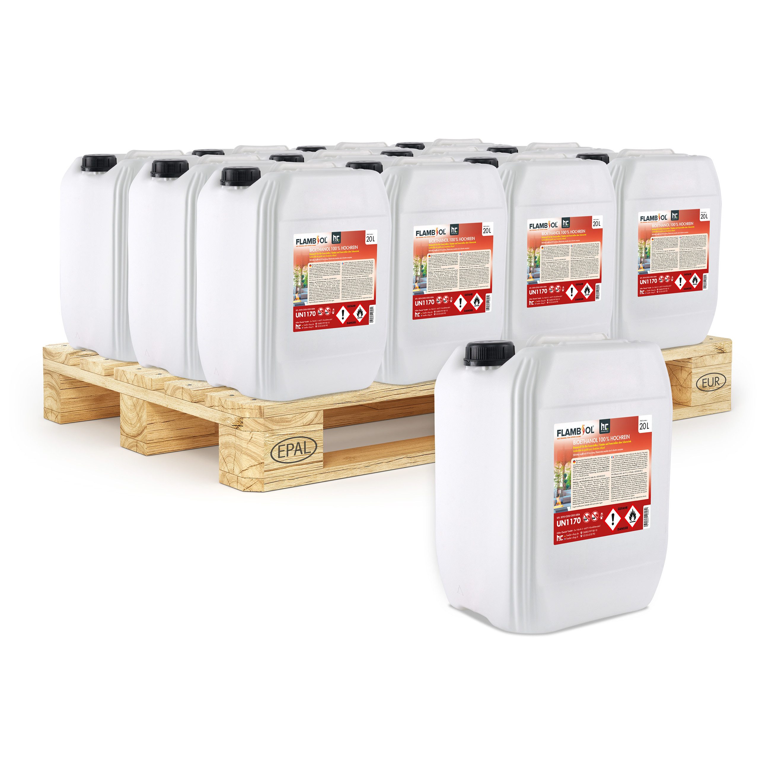 Höfer Chemie GmbH Bioethanol 24 x 20 L FLAMBIOL® Bioethanol 100% Hochrein, 480 l, (24-St), Saubere Verbrennung ohne Ruß