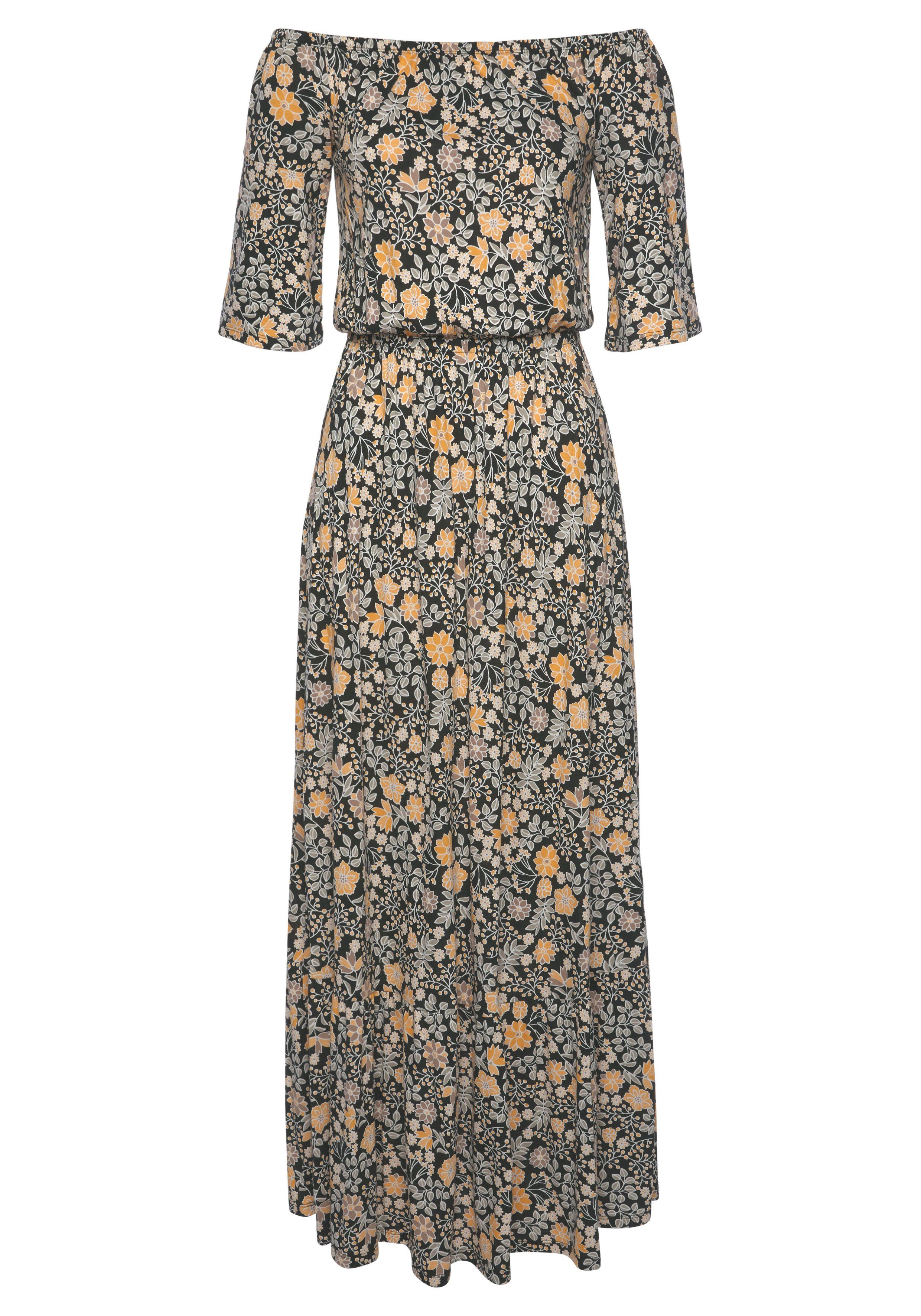 LASCANA Maxikleid mit Blumendruck und Carmenausschnitt, günstig online kaufen
