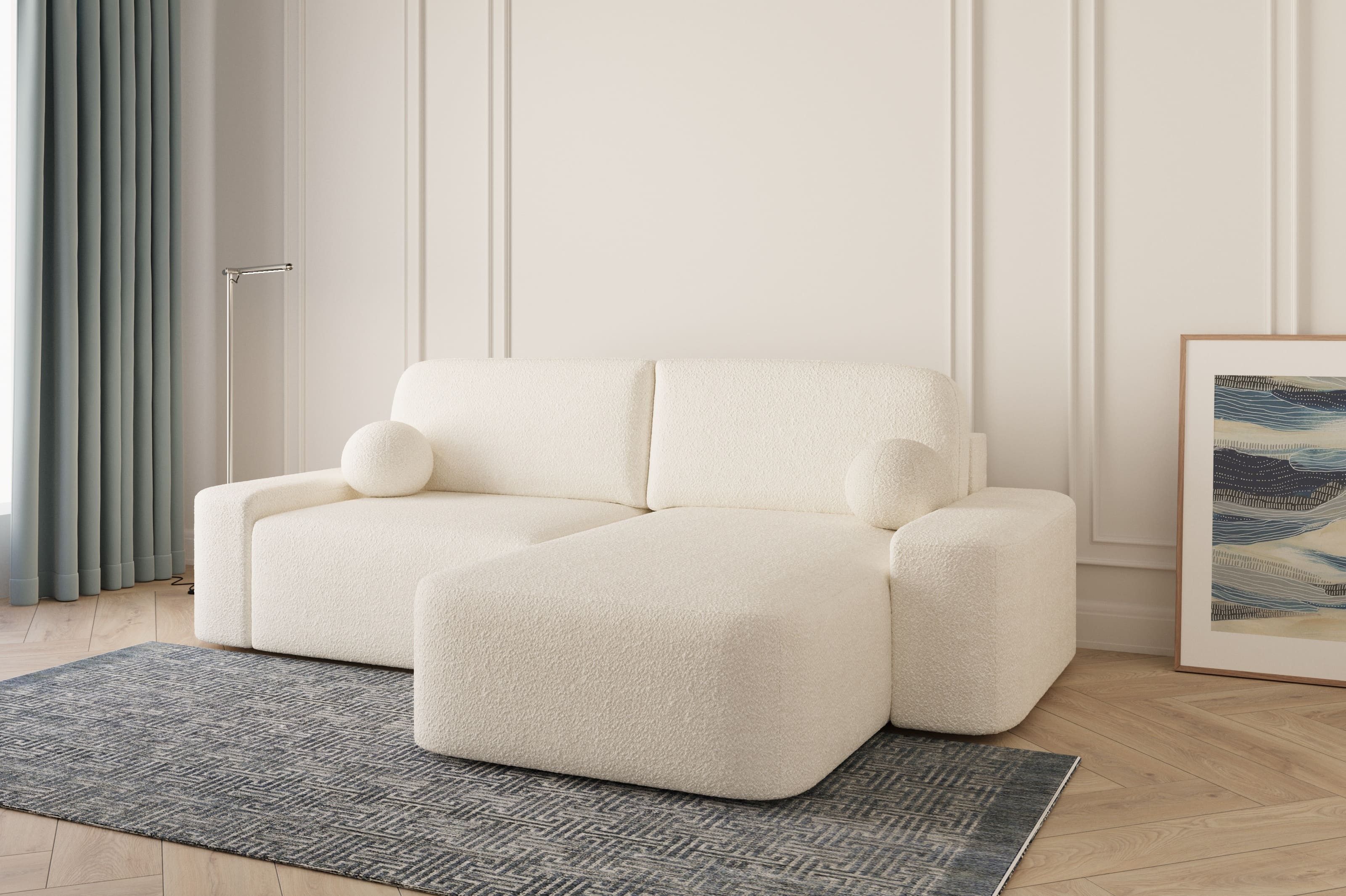 MOEBLO Ecksofa Lisbon aus Bouclé, Ottomane beidseitig montierbar Couch für günstig online kaufen