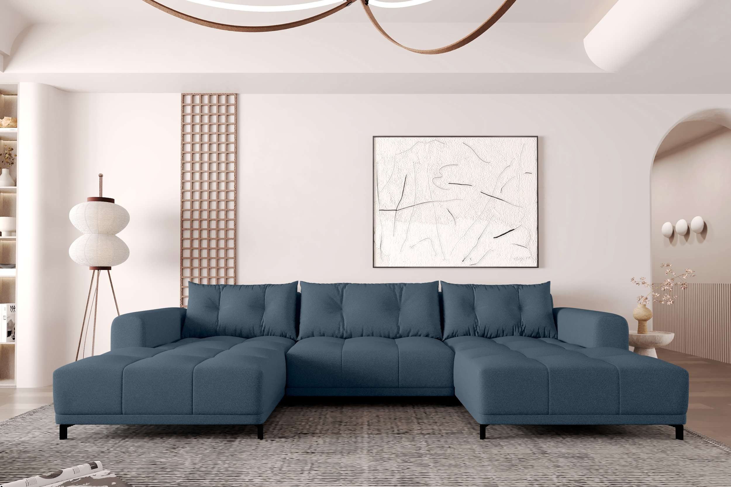 99rooms Wohnlandschaft Massimo, Sofa, U-Form, mit Schlaffunktion, Rundumbezug, in Strukturstoff NEVE