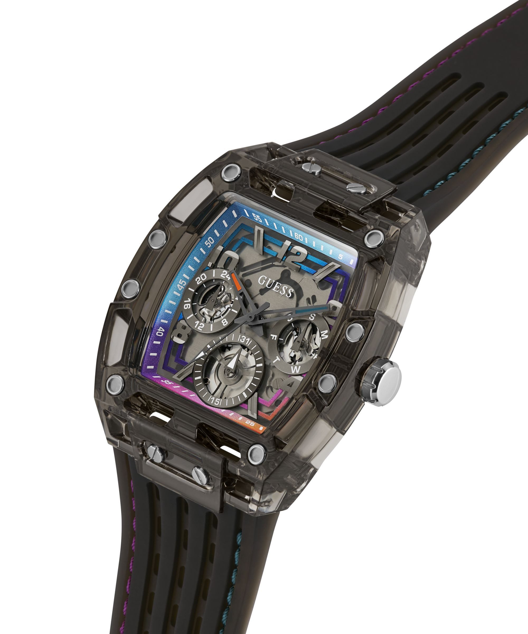 Guess Multifunktionsuhr PHOENIX GW0499G14, Quarzuhr, Armbanduhr, Herrenuhr, Silikonarmband, analog, Wochentag