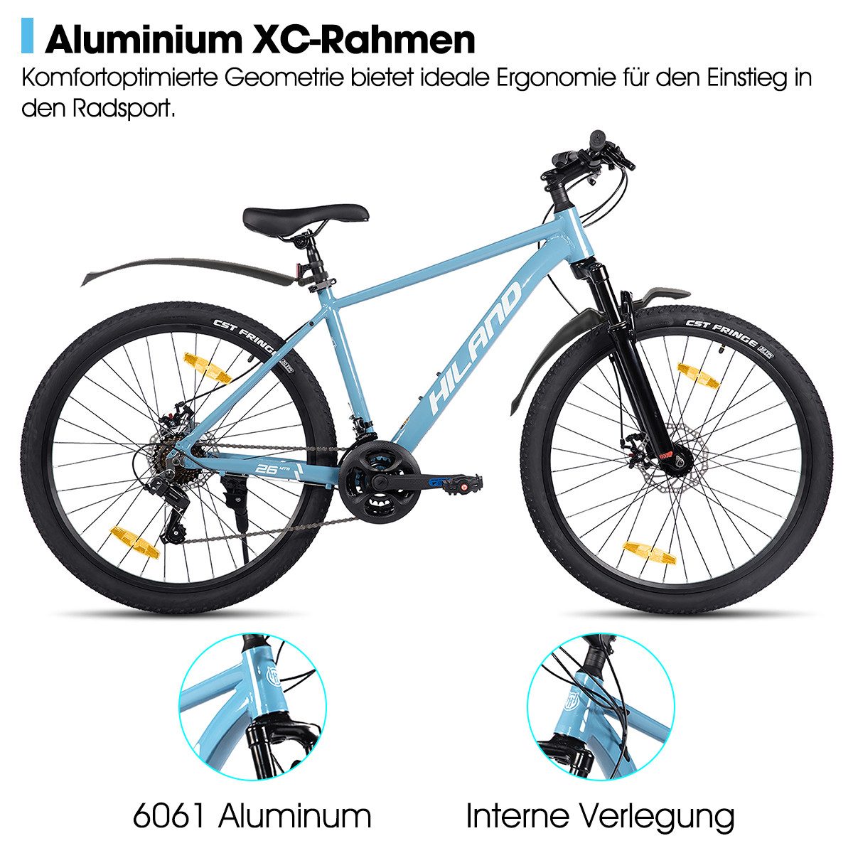 HILAND Mountainbike 27,5 Zoll Herren und Damen MTB mit Aluminiumrahmen, 21 Gang,Aluminiumrahmen, Doppelscheibenbremsen, Gefederter Vordergabel