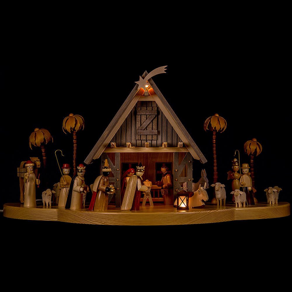 Erzgebirgische Volkskunst Richard Glässer GmbH Dekofigur Weihnachtskrippe beleuchtet (24x50cm) von Richard Glässer