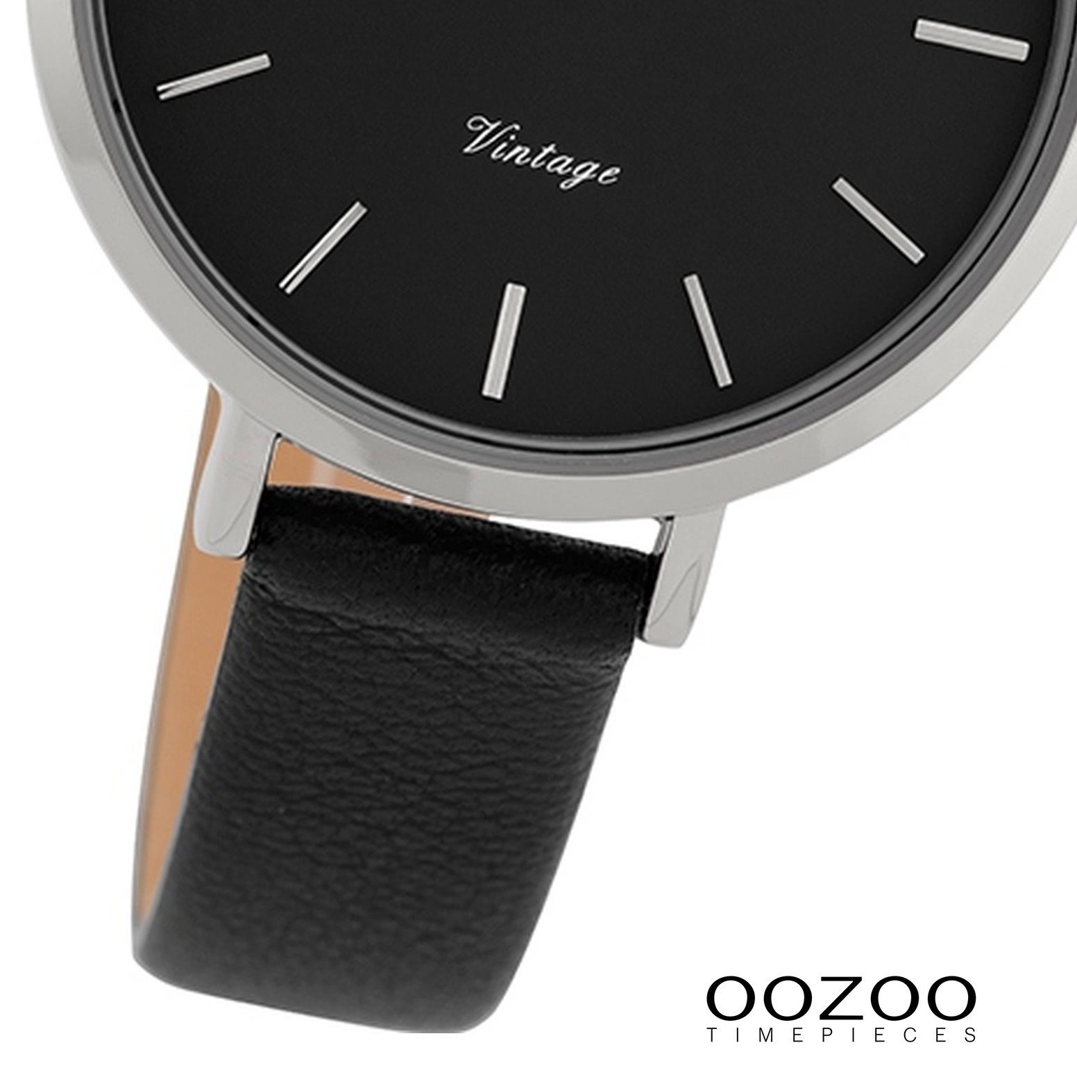 (ca. Fashion-Style OOZOO Quarzuhr Damen 34mm) schwarz, Oozoo Armbanduhr mittel Damenuhr rund, Lederarmband,
