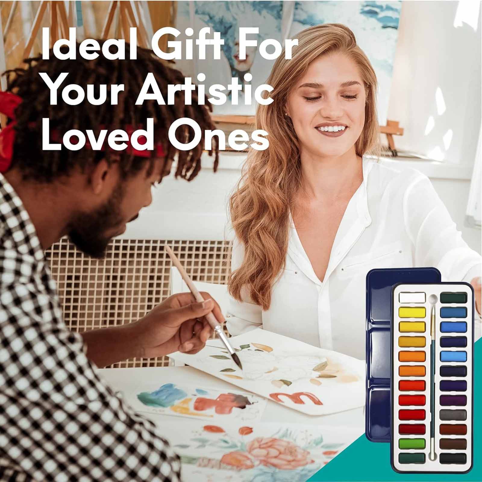 MozArt Supplies Wasserfarbe Aquarellfarben-Set Aquarellkasten Wasserfarben Kasten, 24 lebendige Farben in Metallbox