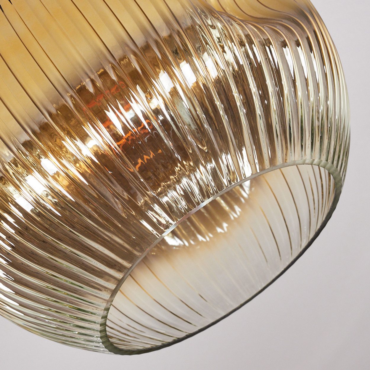 hofstein Deckenleuchte Deckenlampe aus Metall/Riffelglas in Schwarz/Goldfarben/Klar, ohne Leuchtmittel, Leuchte im Retro/Vintage-Design mit Glasschirm (25 cm), 1 x E27