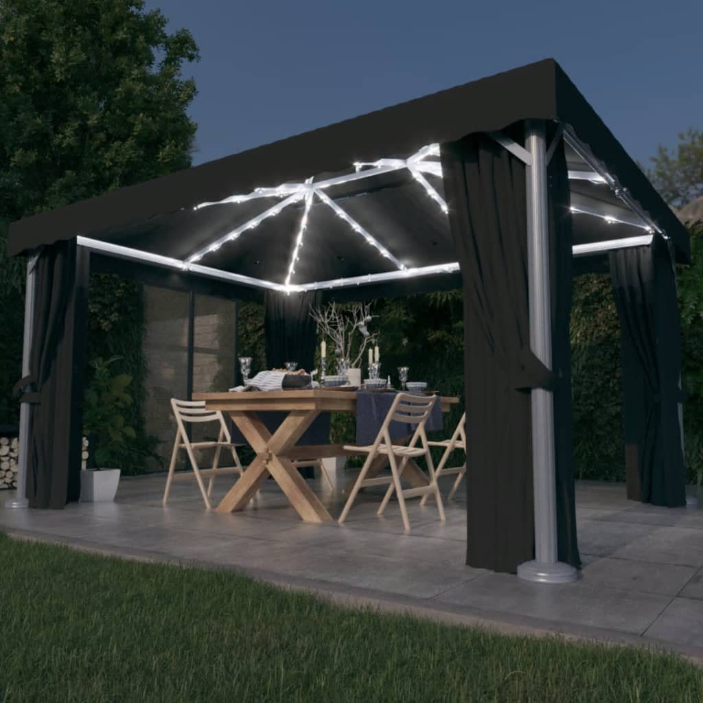 vidaXL Partyzelt Pavillon mit Vorhängen & LED-Lichterkette 4x3 m Anthrazit