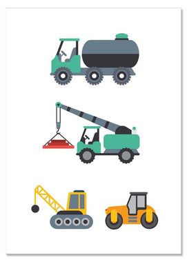 Himmelzucker Poster DIN A4 Wandbilder für Kinderzimmer Autos Baustelle Feuerwehrauto, Fahrzeuge (3-teiliges Poster-Set, 3 St), Bilder Kinderposter für Junge Mädchen (DIN A4 ohne Rahmen)