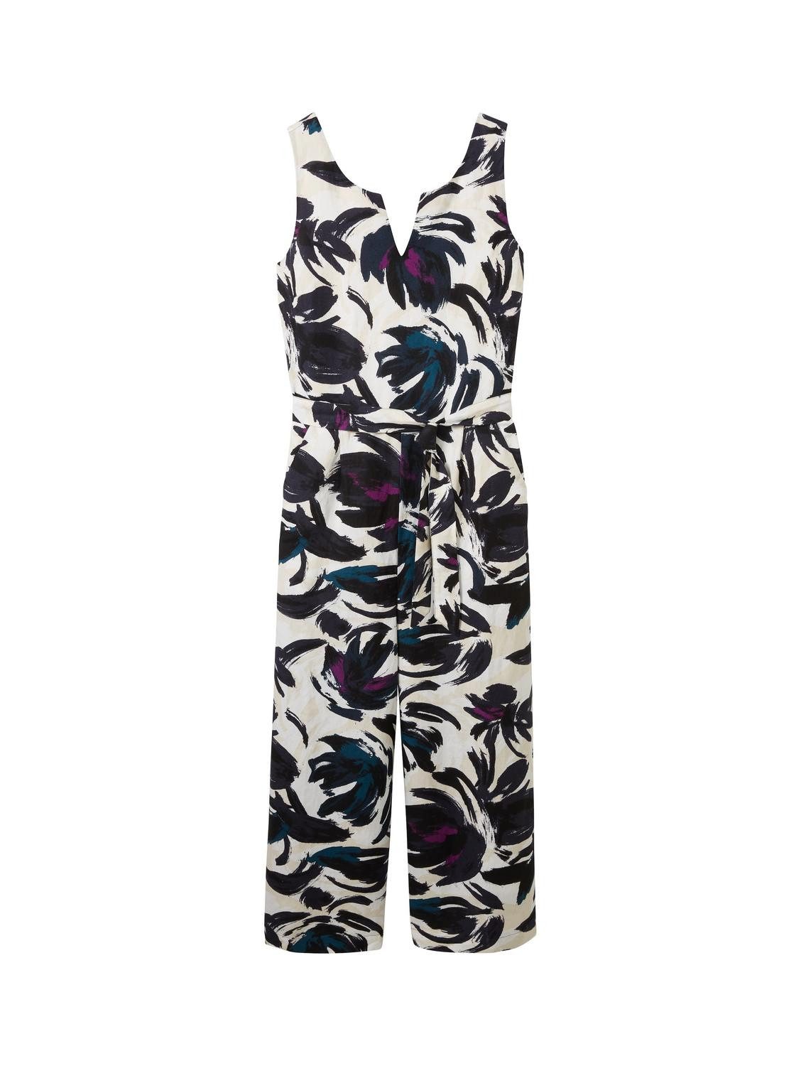 TOM TAILOR Sommerkleid linen overall with slit detail, dark blue floral design