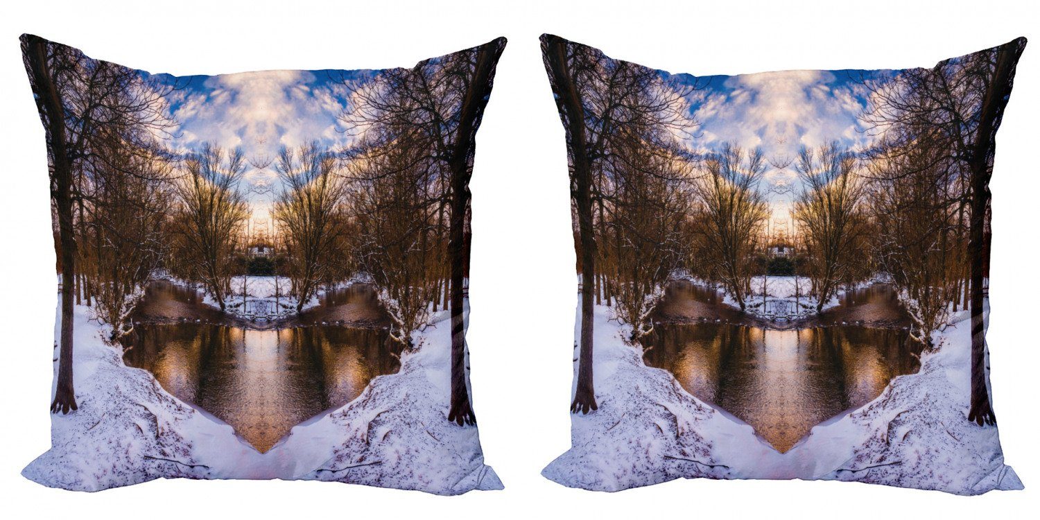 Kissenbezüge Modern Accent Doppelseitiger Digitaldruck, Abakuhaus (2 Stück), Landschaft Snowy-Winter-Park Lake