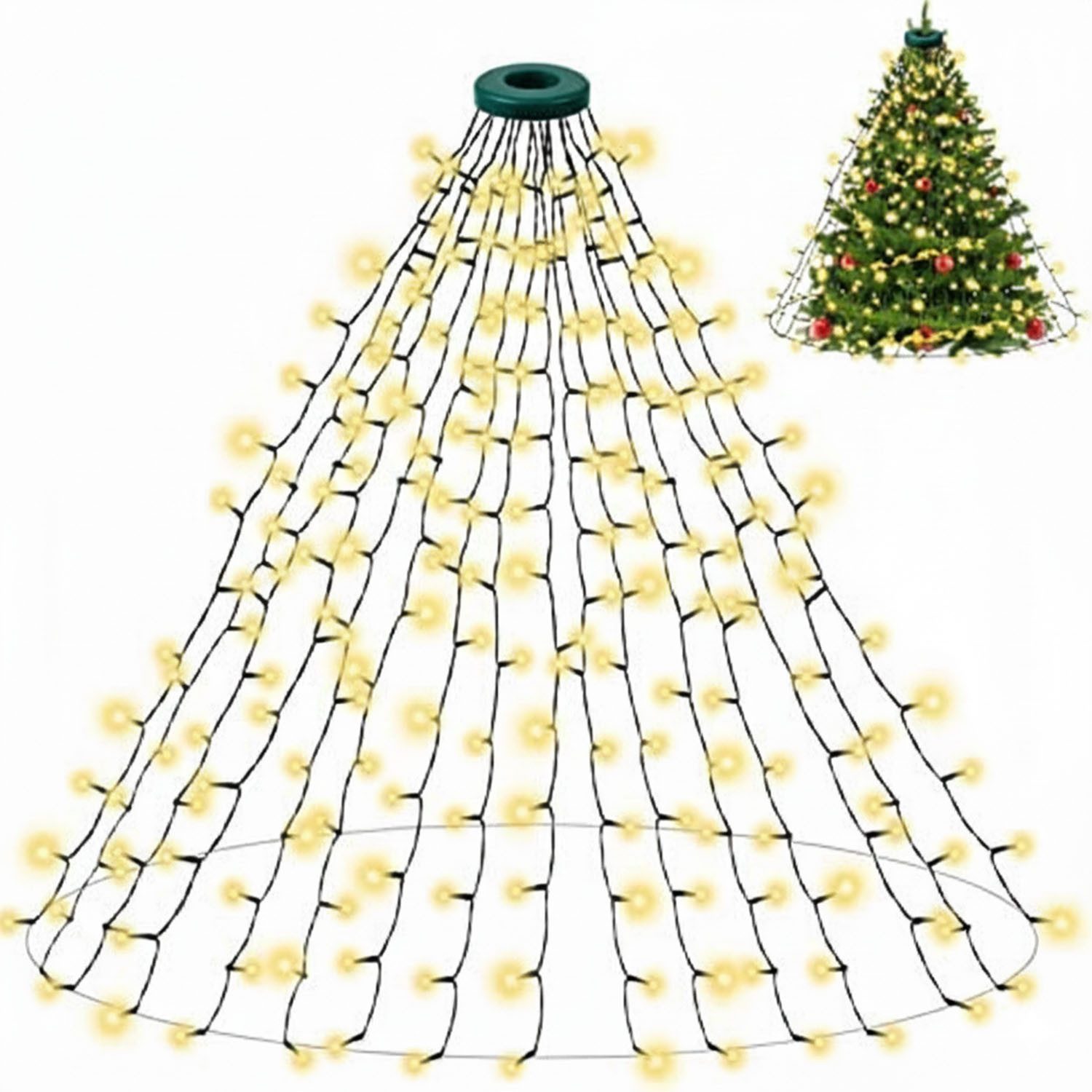 Rosnek LED-Lichterkette 31V, 16 Stränge, 8 Modi, Timer, Speicherfunktion, für Weihnachtsbaum, 400-flammig, Dachgarten Deko, 1.75/3M, 400/480LEDs