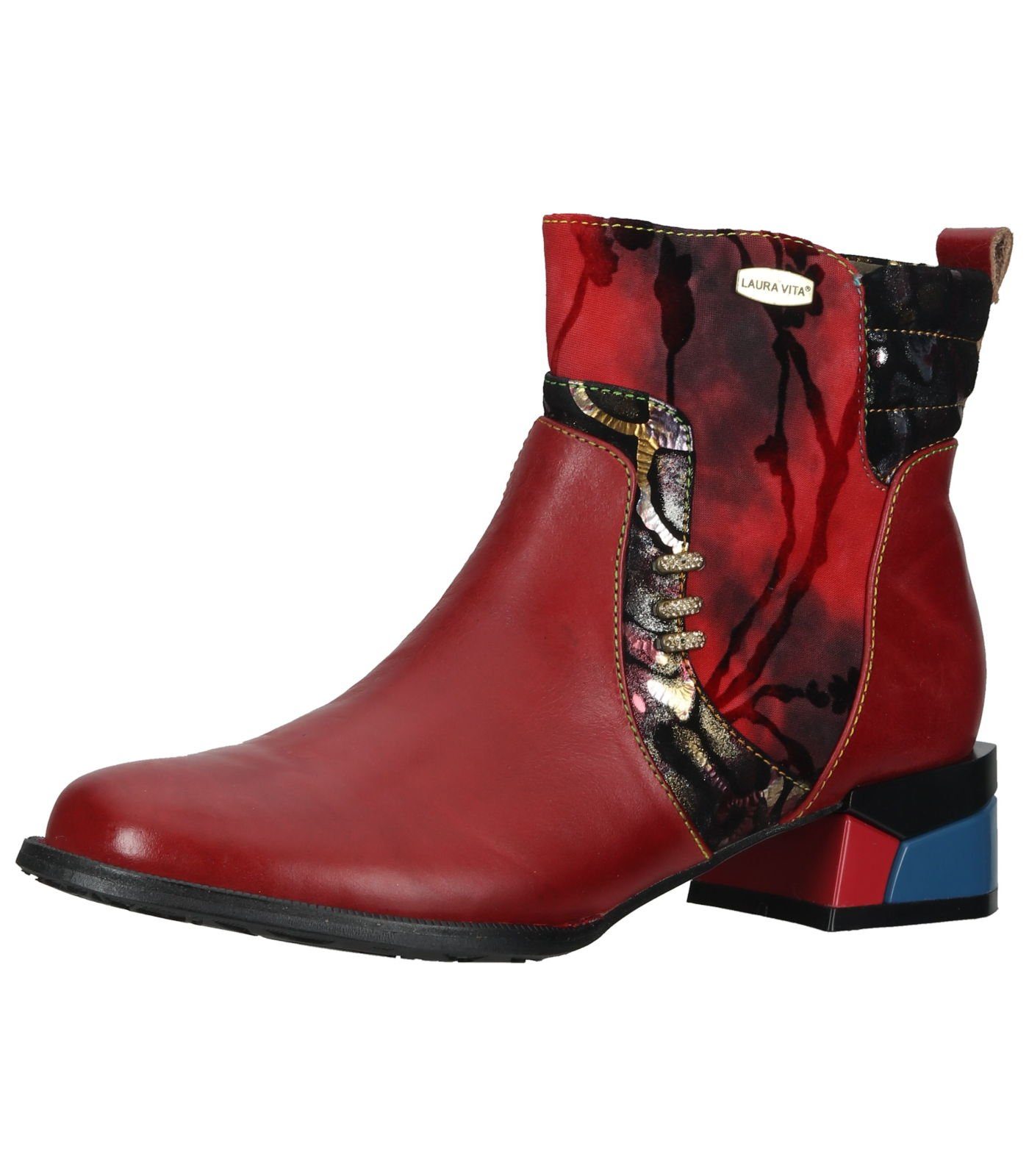 Laura Vita Damen Stiefelette Kacio 07 - Leder Mit Schlangenoptik Und Blumenmuster