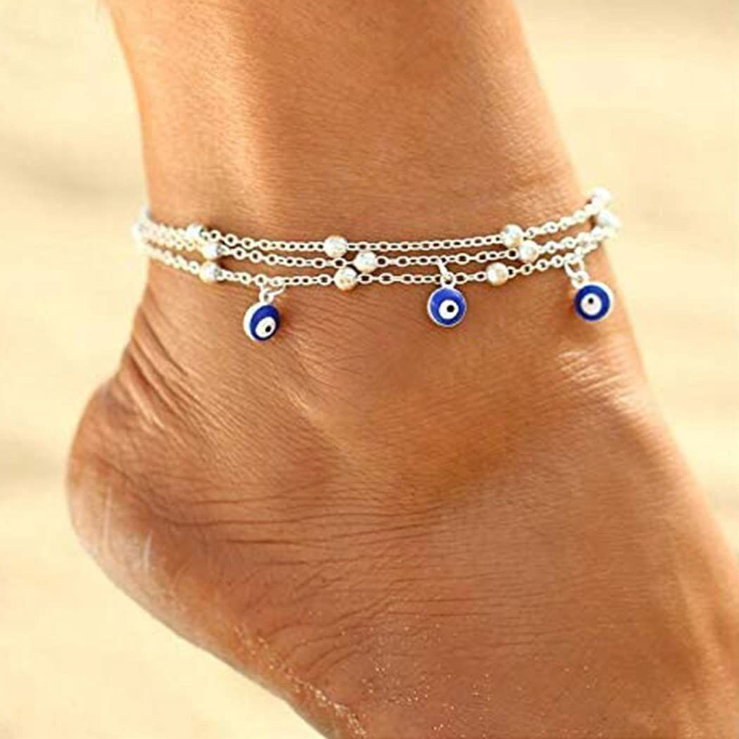 Leway Fußkette »Silber Fußkettchen Auge Anhänger Knöchel Armband Perlen Fuß  Schmuck Kette für Frauen und Mädchen« (1-tlg)