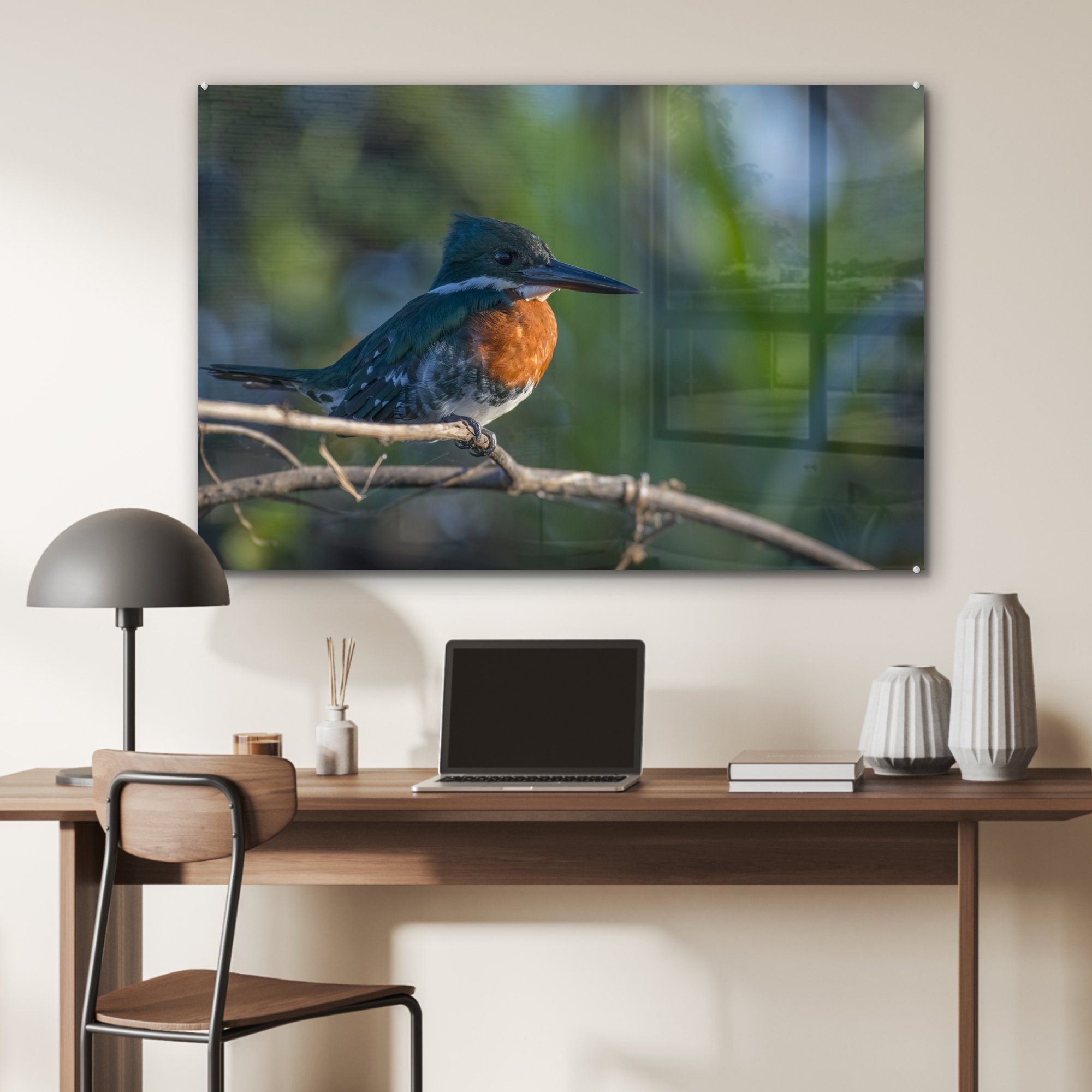 Wohnzimmer Ein und Acrylglasbilder Kookaburra, MuchoWow & gefärbter blau Schlafzimmer St), (1 orange Acrylglasbild