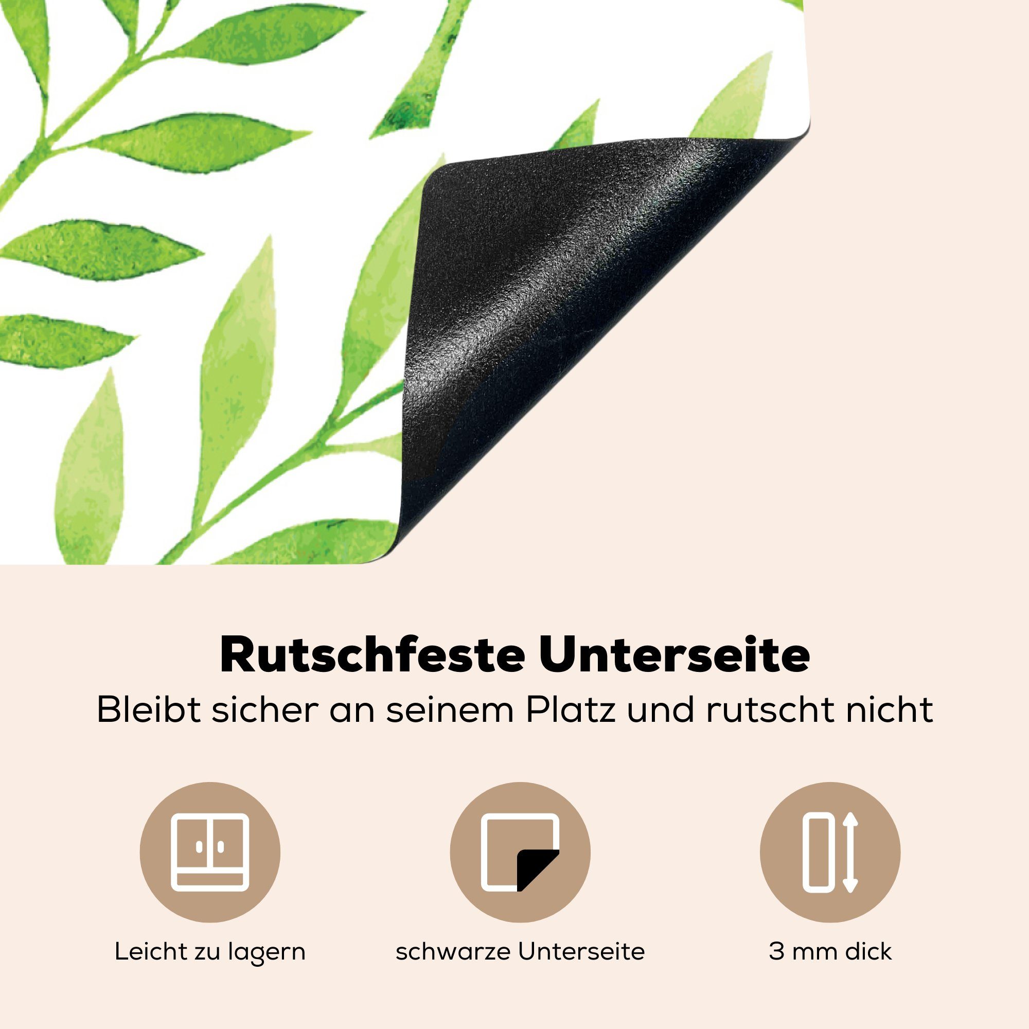 MuchoWow Herdblende-/Abdeckplatte (1 - tlg), Arbeitsplatte für Vinyl, küche 78x78 Pflanzen - Farbe Muster, cm, Ceranfeldabdeckung
