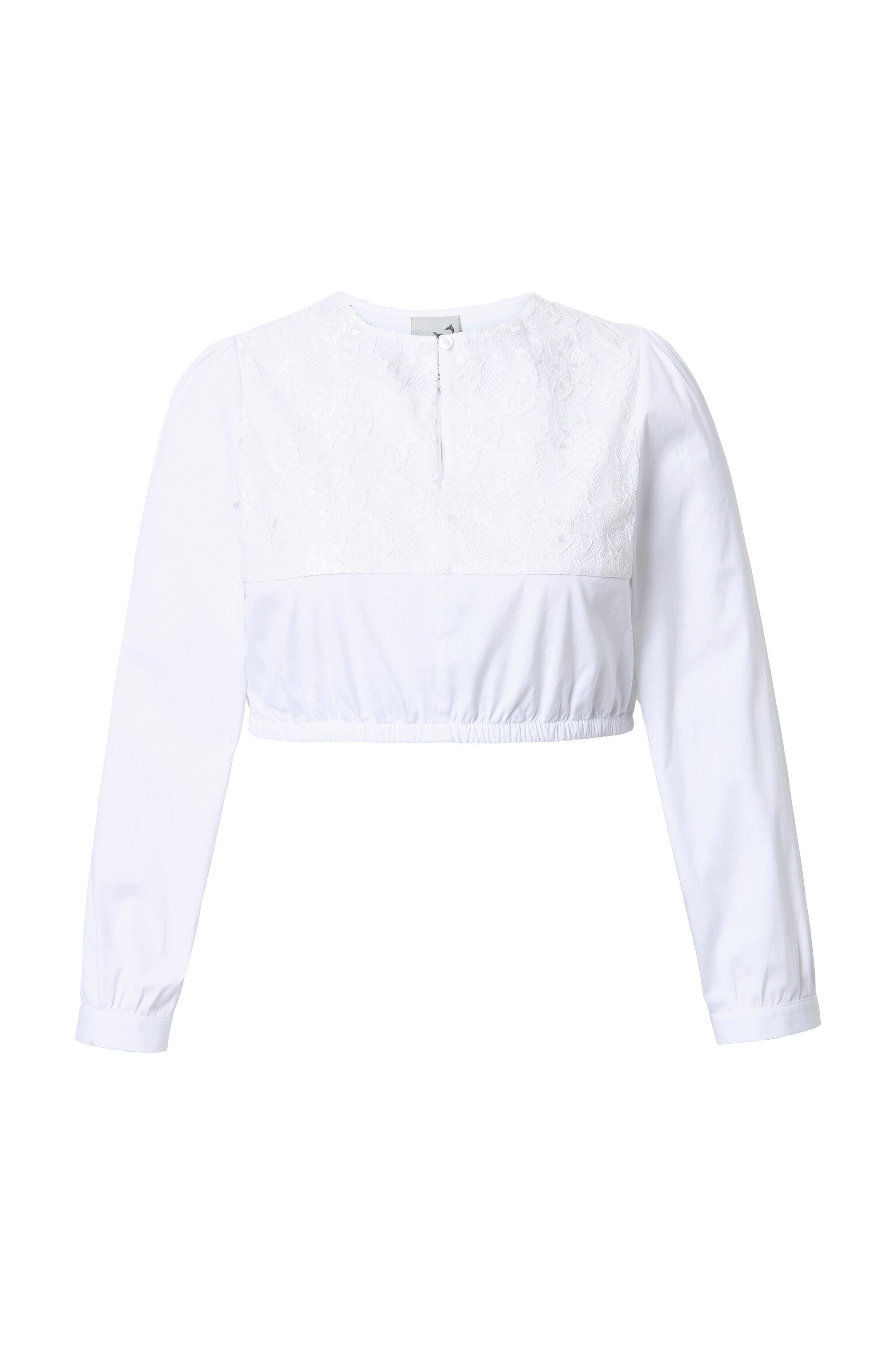 Ulla Popken Longbluse Dirndlbluse Spitze Rundhals Langarm Gummisaum günstig online kaufen