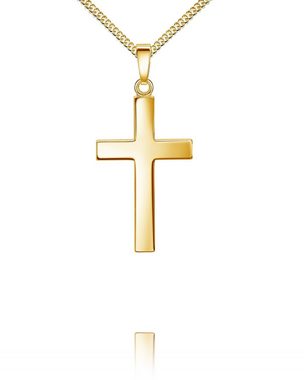JEVELION Kreuzkette Kreuz--Anhänger 585 Gold - Made in Germany (Goldanhänger, für Damen und Herren), Mit Kette vergoldet- Länge wählbar 36 - 70 cm.