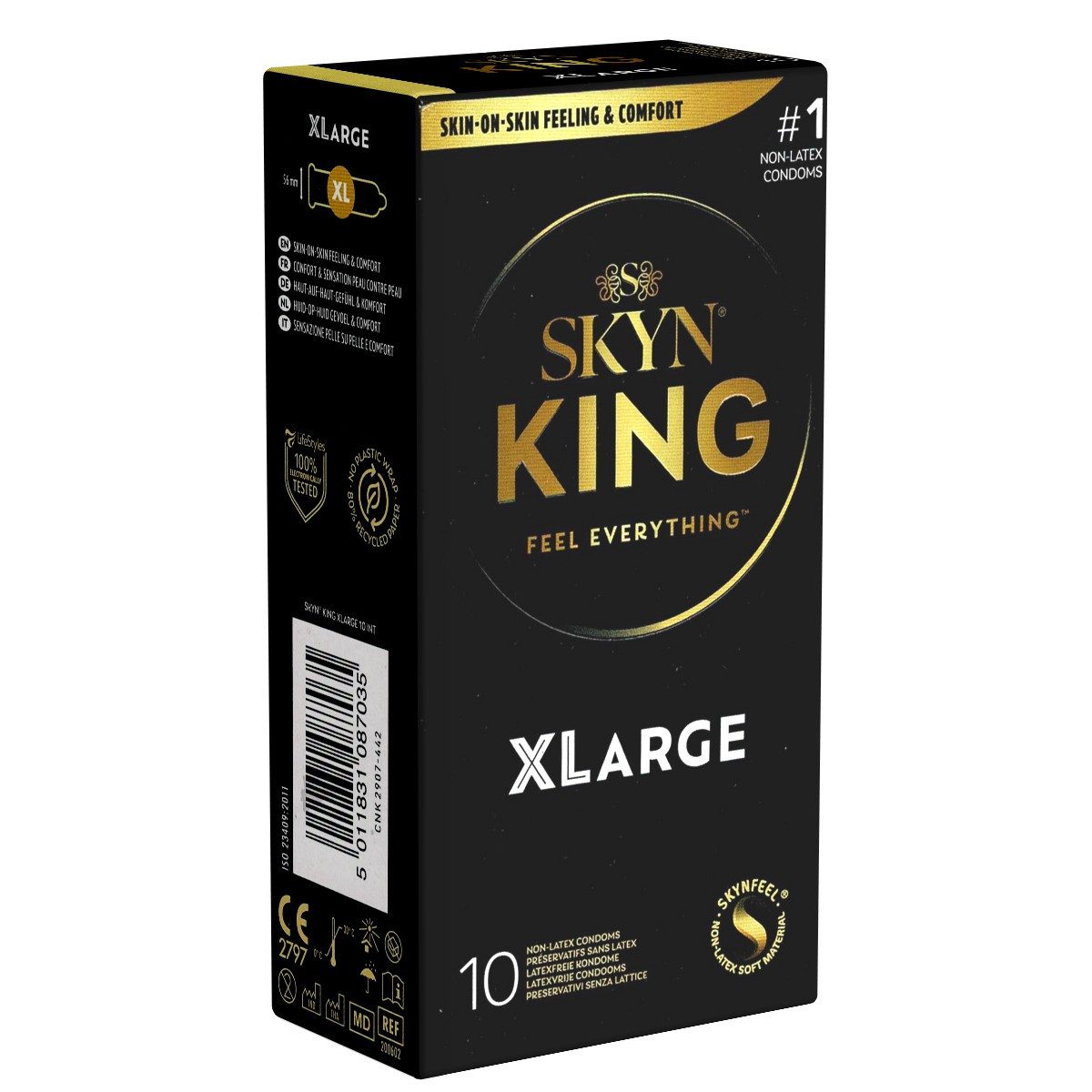 SKYN XXL-Kondome King XLarge (King Size) Packung mit, 10 St., hypoallergene Kondome, ideal für Latexallergiker, große latexfreie Kondome aus Sensoprène™