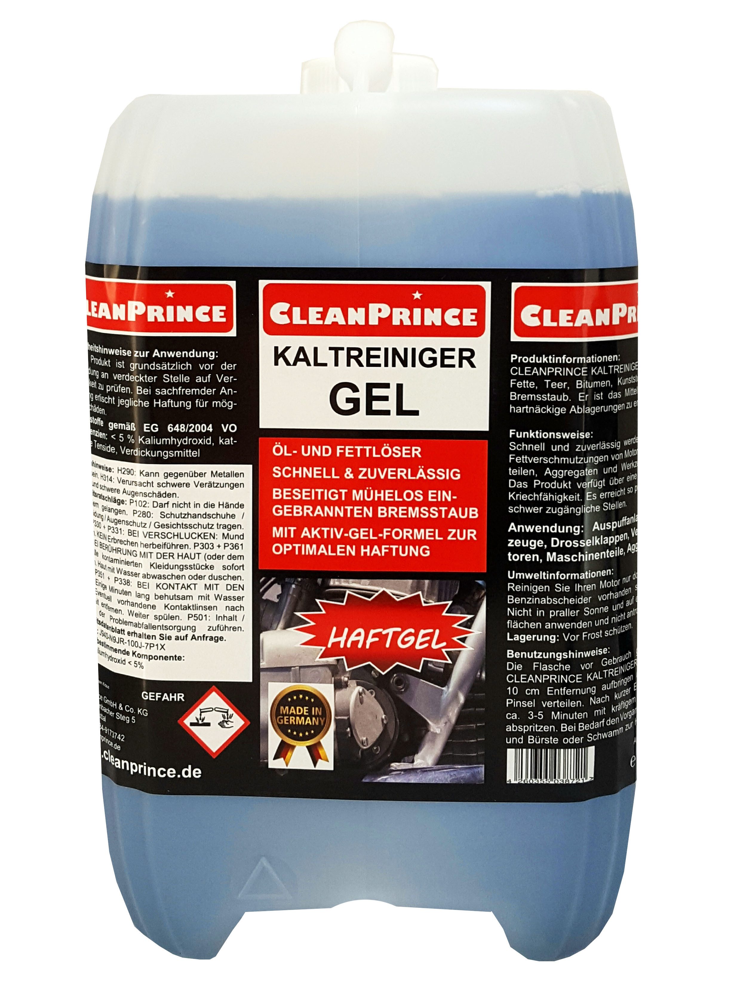 CleanPrince Kaltreiniger Gel, Motorreiniger Maschinen Felgen Flüssigreiniger (löst Öle, Fette, Teer, Bitumen, Harze und Bremsstaub)