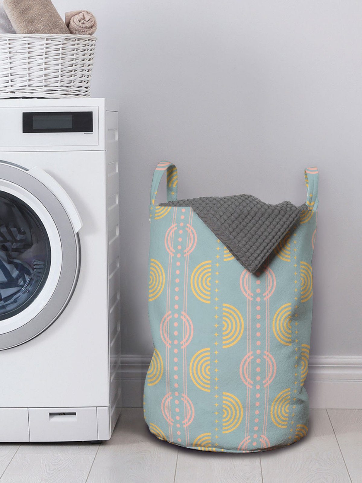 Wäschekorb für Waschsalons, Wäschesäckchen Geometrisch Abakuhaus Kordelzugverschluss mit Griffen Retro Disco-Art-Entwurf