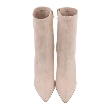 Ital-Design Damen Elegant High-Heel-Stiefelette Blockabsatz High-Heel Stiefeletten in Beige